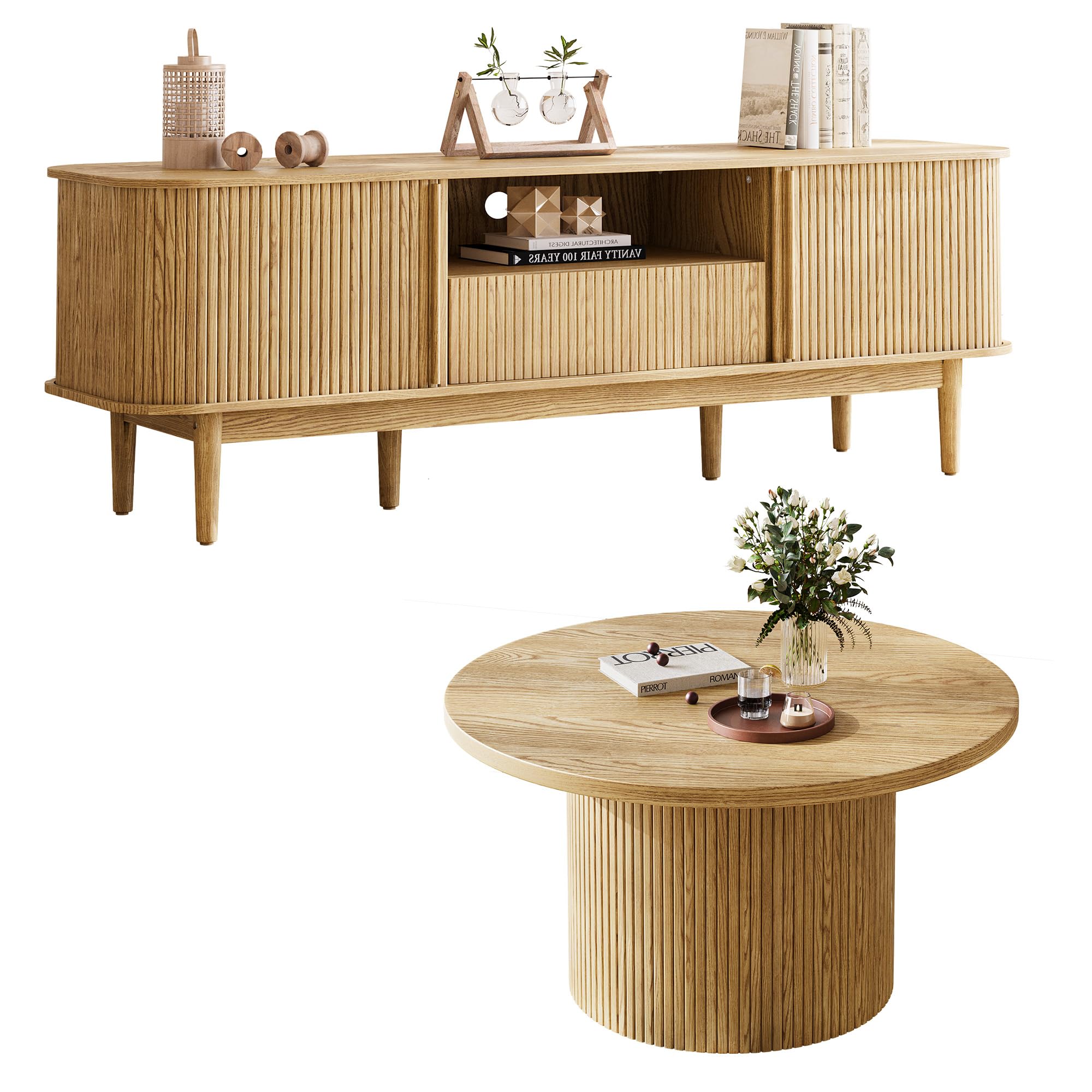 Amazon.com: MAISONARIA Living Room Table Sets of 2, Fluted Coffee
