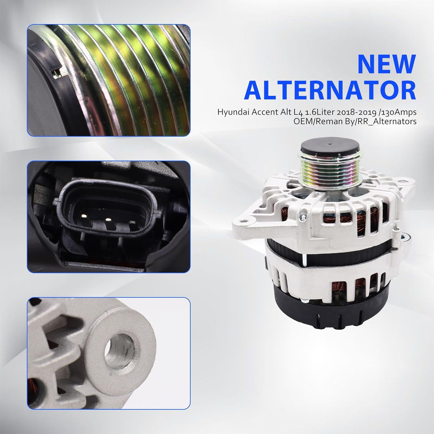 21096 Alternator Compatible with Kia Soul 2017-2019, Rio 2018-2019, Seltos 2021 & Hyundai Accent 2018-2019, 1.6L, 12V 130A 6-Groove Clutch Pulley Clockwise, Replace# 2626125, 37300-2B970