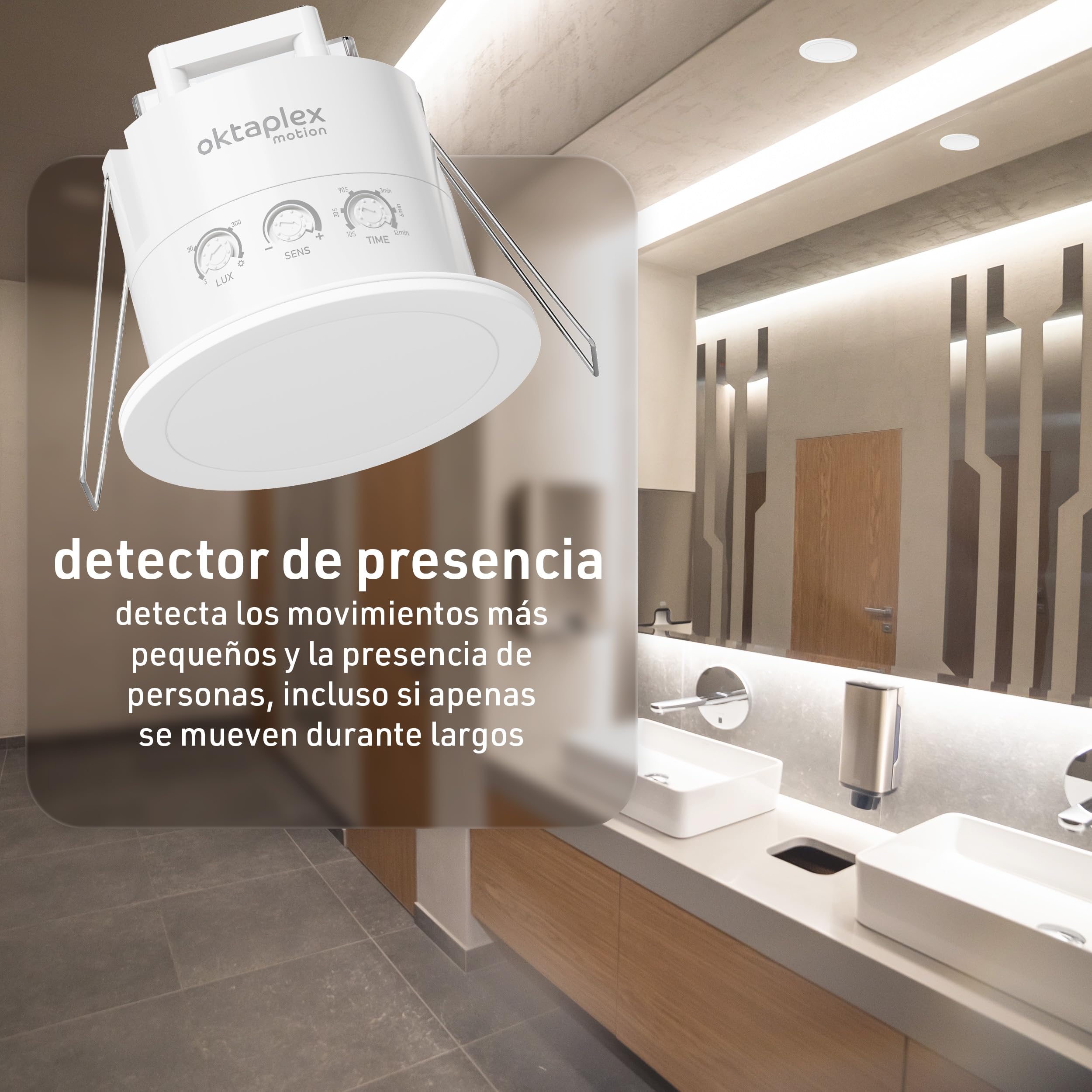 Oktaplex Noa Juego de 2 detectores de presencia para techo 24 GHz 360° IP65 Detector de movimiento radar 6 m Adecuado para baño Encastrado plano Blanco 230 V
