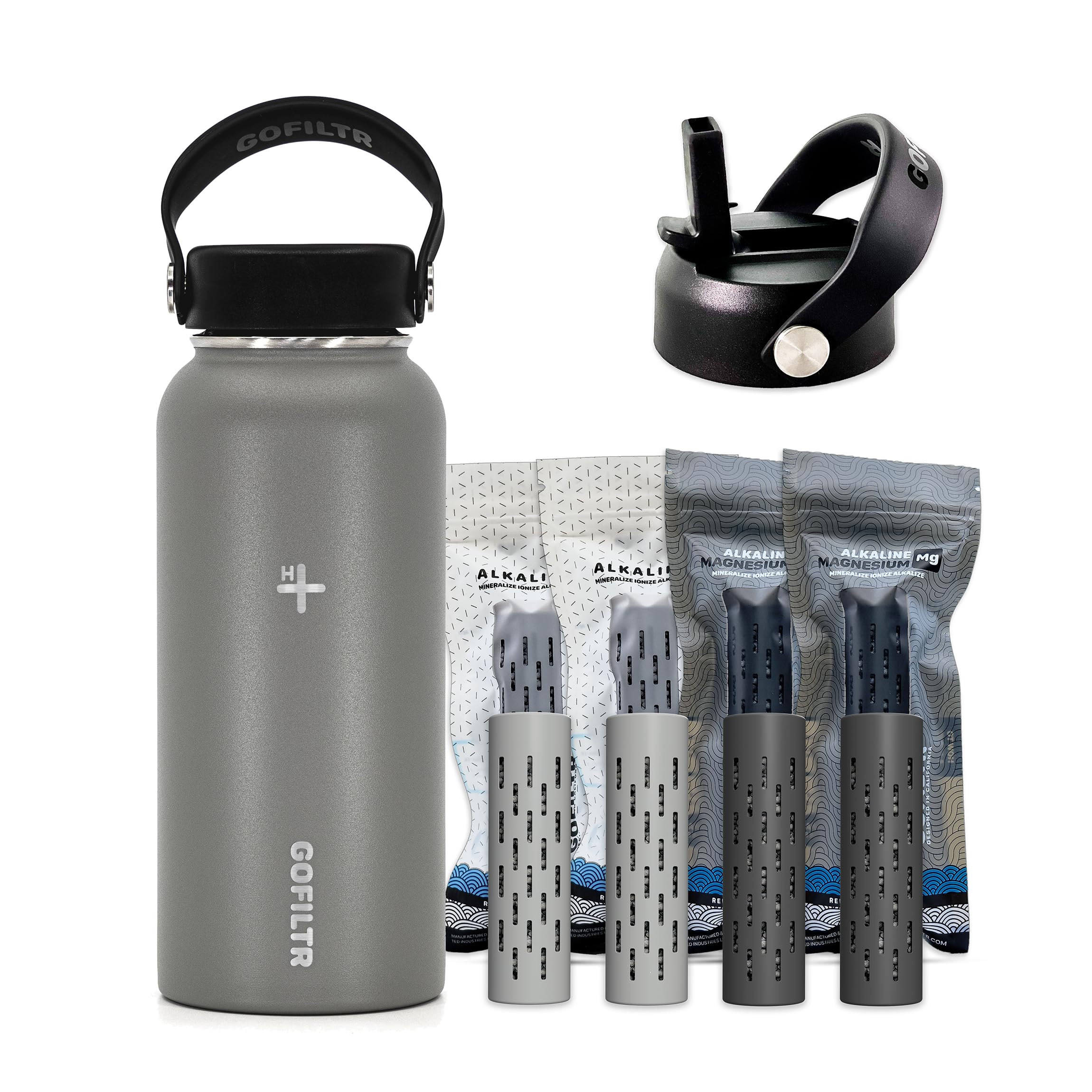 Super KIT (32 oz) + 4 Alkaline 9.5 pH Infusers - 3000 Refills (2X Alkaline + 2X Magnesium), Vacuum Insulated Stainless Steel, Creates Natural Ionized Mineral Alkaline Water, Color: Sage