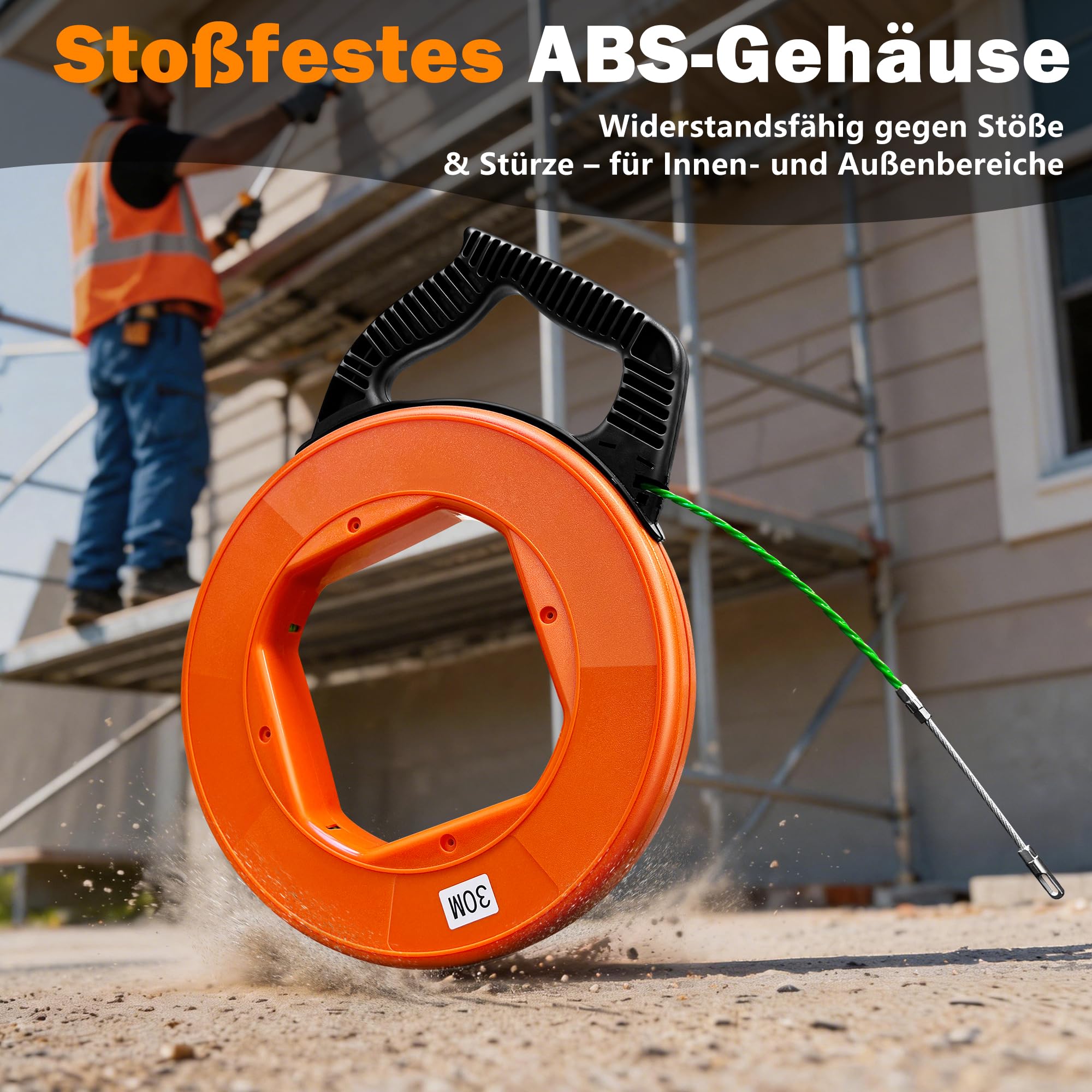 Aiguille tire-fil 30 m avec boîtier de rangement, tire-câble électrique