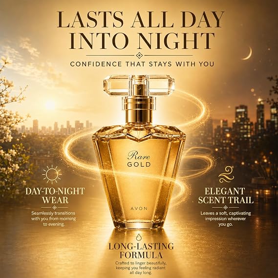AVON Rare Gold Eau de Parfum for Women Long Lasting Ylang-Ylang & Golden Amber Floral women perfume with Mandarin Zest Elegant Signature Fragrance & Timeless Gift Idea, 1.7 fl oz