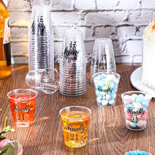 Miniatura 10 de 100 vasos de chupito de 21 cumpleaños finalmente 21 vasos de chupito de plástico desechables, vaso de muestra de 2 onzas, vaso de plástico