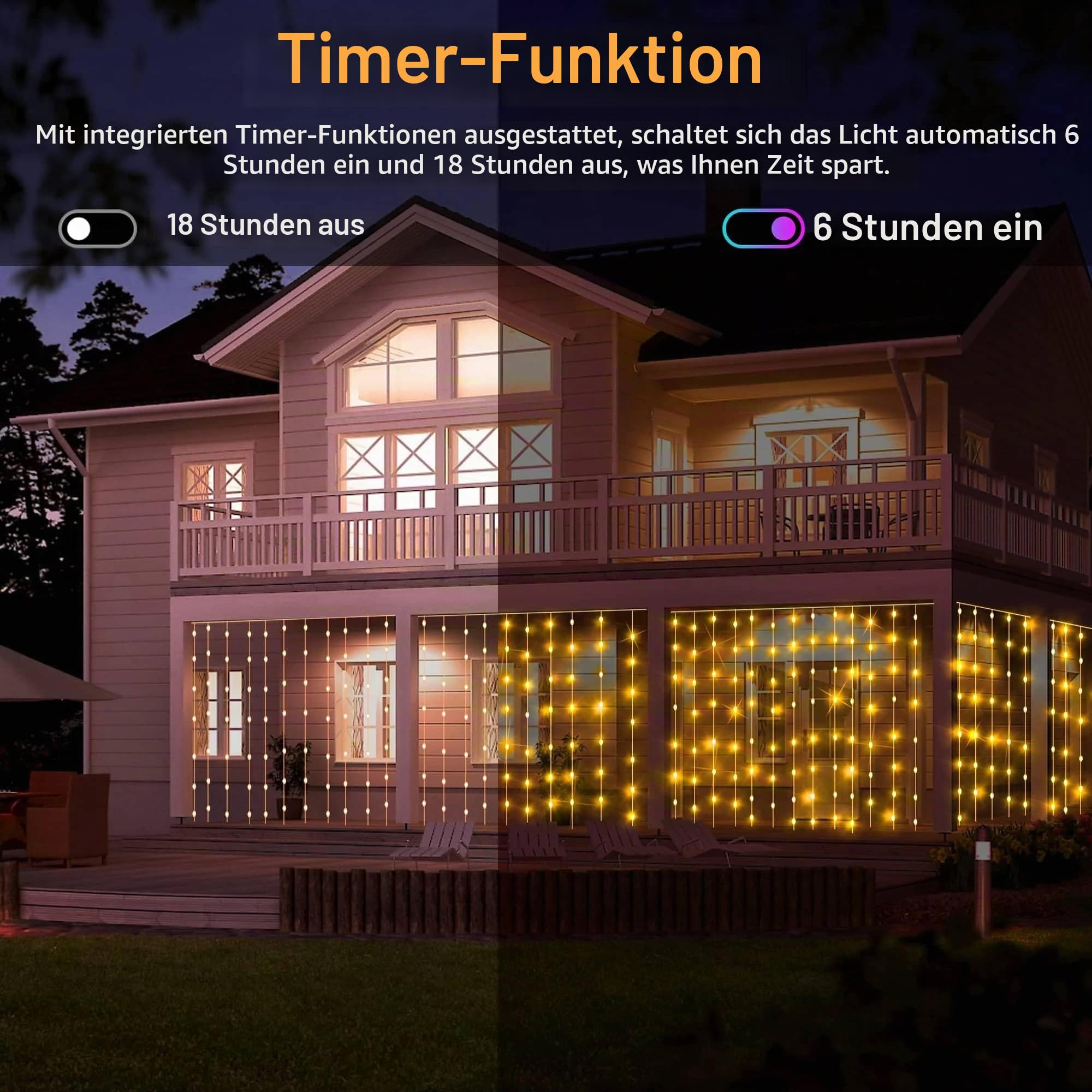 Joycome 2 Stück Lichtervorhang 3m x 3m 300 LED Lichterketten Vorhang | Stecker/8 Modi/Wasserdicht Lichterkette Wand für Zimmer Balkon Party Pavillon Decke Terrassen Hochzeitsdeko (Warmweiß)