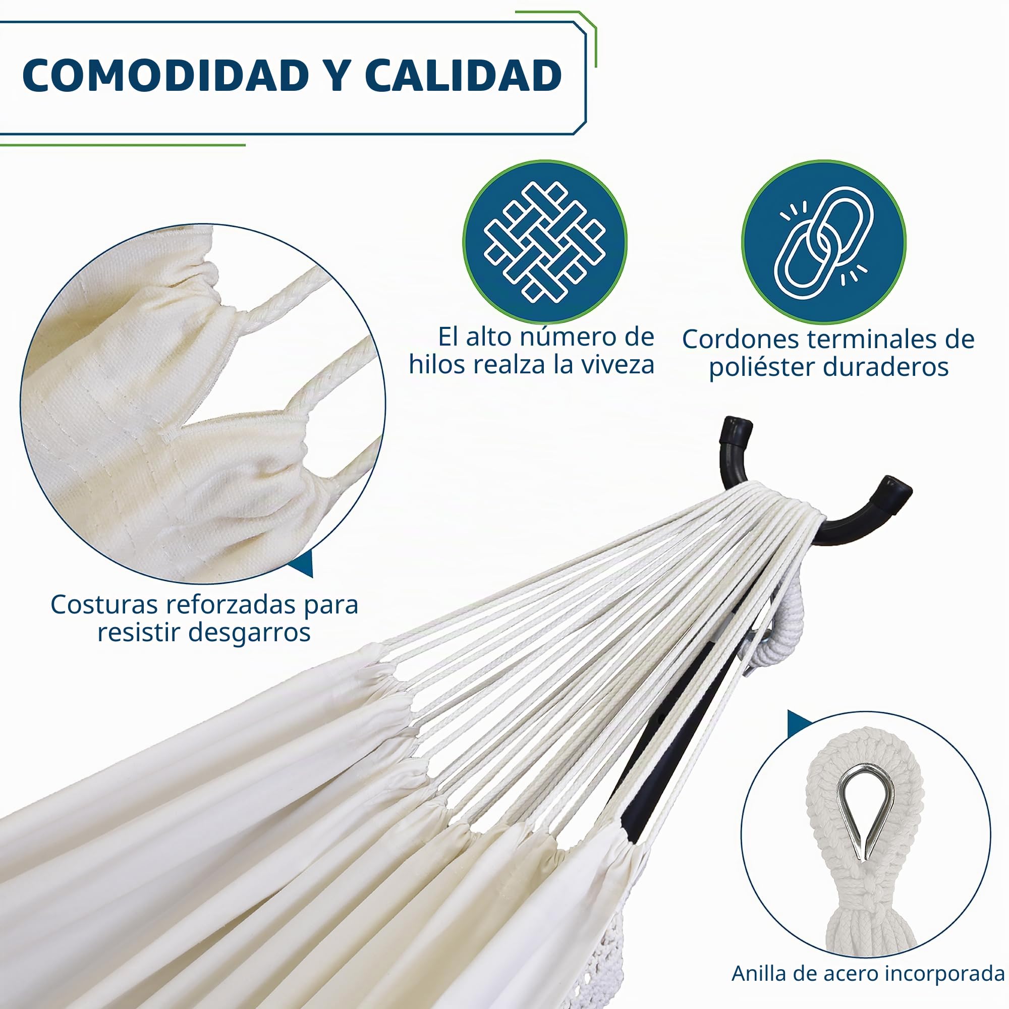 Vivere C8SPCT - Doble algodón hamaca con madera de pino maciza Arc función atril – Natural