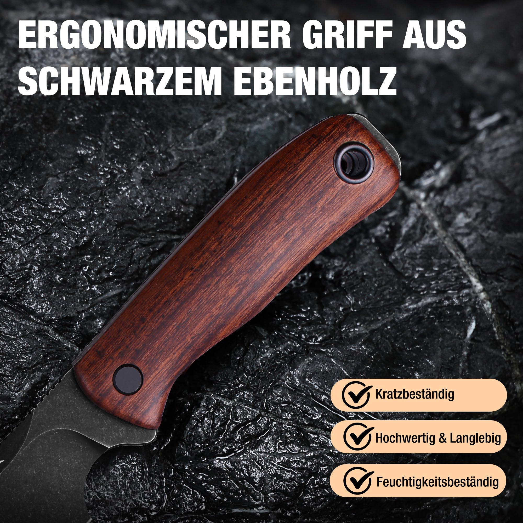 FLISSA Outdoor Messer, Jagdmesser feststehende Klinge aus 14C28N Stahl, Premium Survival Messer mit Ebenholzgriff und Scheide, Full-Tang Bushcraft Messer für Outdoor, Abenteuer, Geschenke für Männer