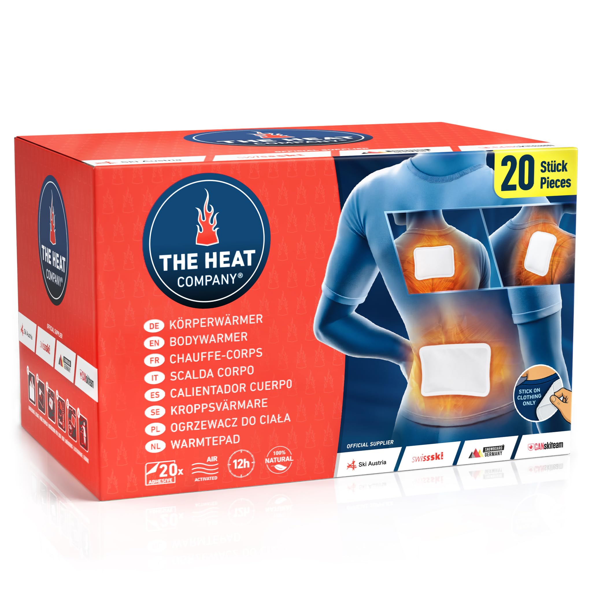 THE HEAT COMPANY Scaldacorpo - 10, 20 o 40 Pezzi - Extra Caldo - Adesivo - Scalda-Schiena e Scalda-Collo - 12 Ore di Piacevole Calore - Pronti all'Uso - autoriscaldante - Puro Naturale