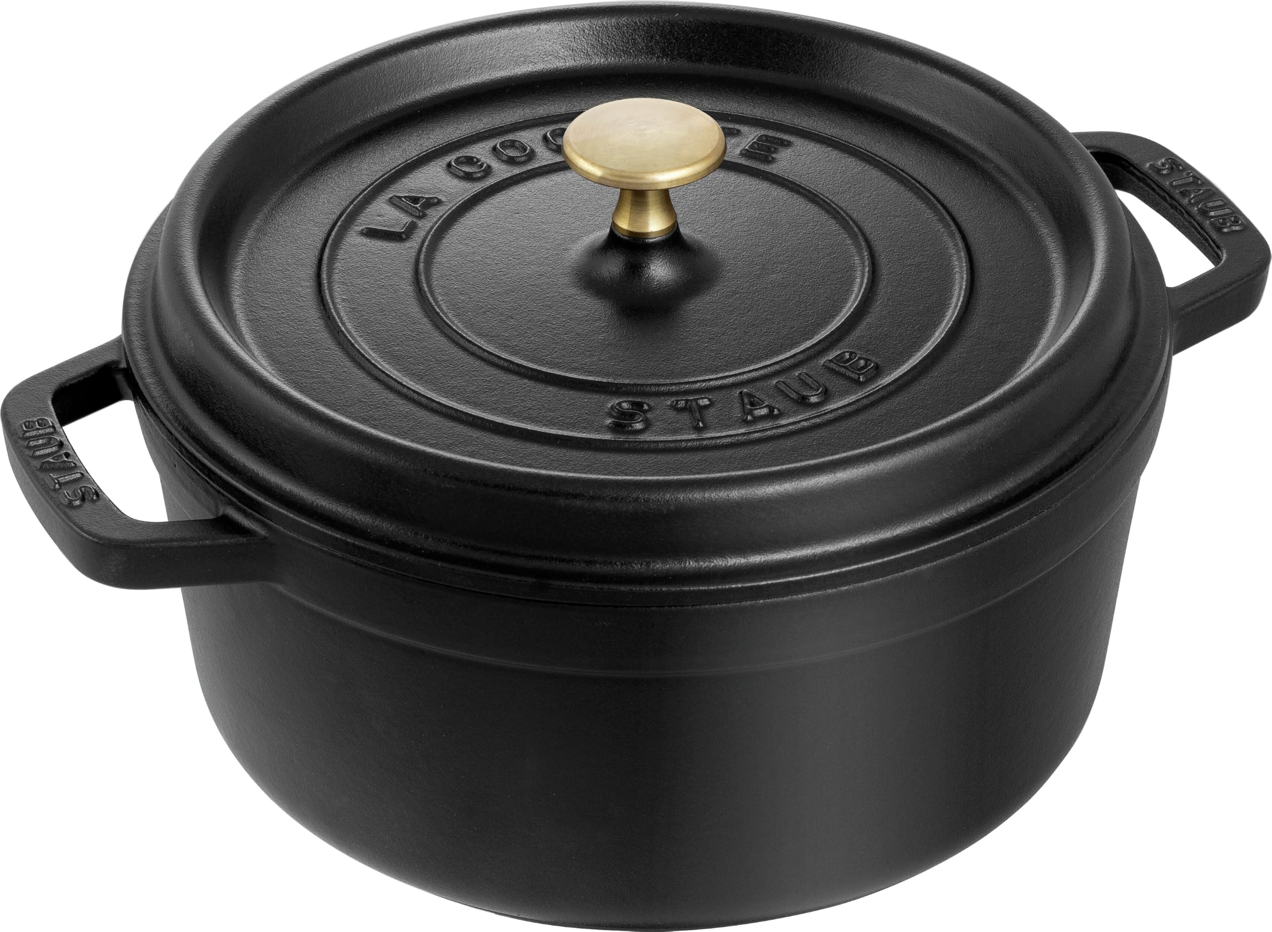 STAUB Cocotte, Gusseisen Bräter mit Deckel, 26 cm, 5,25 L, Rund, Alle Herdarten inkl Induktion, Made in France, Schwarz | Alle Herdarten inkl Induktion, Aromaregen-Deckel, Made in France