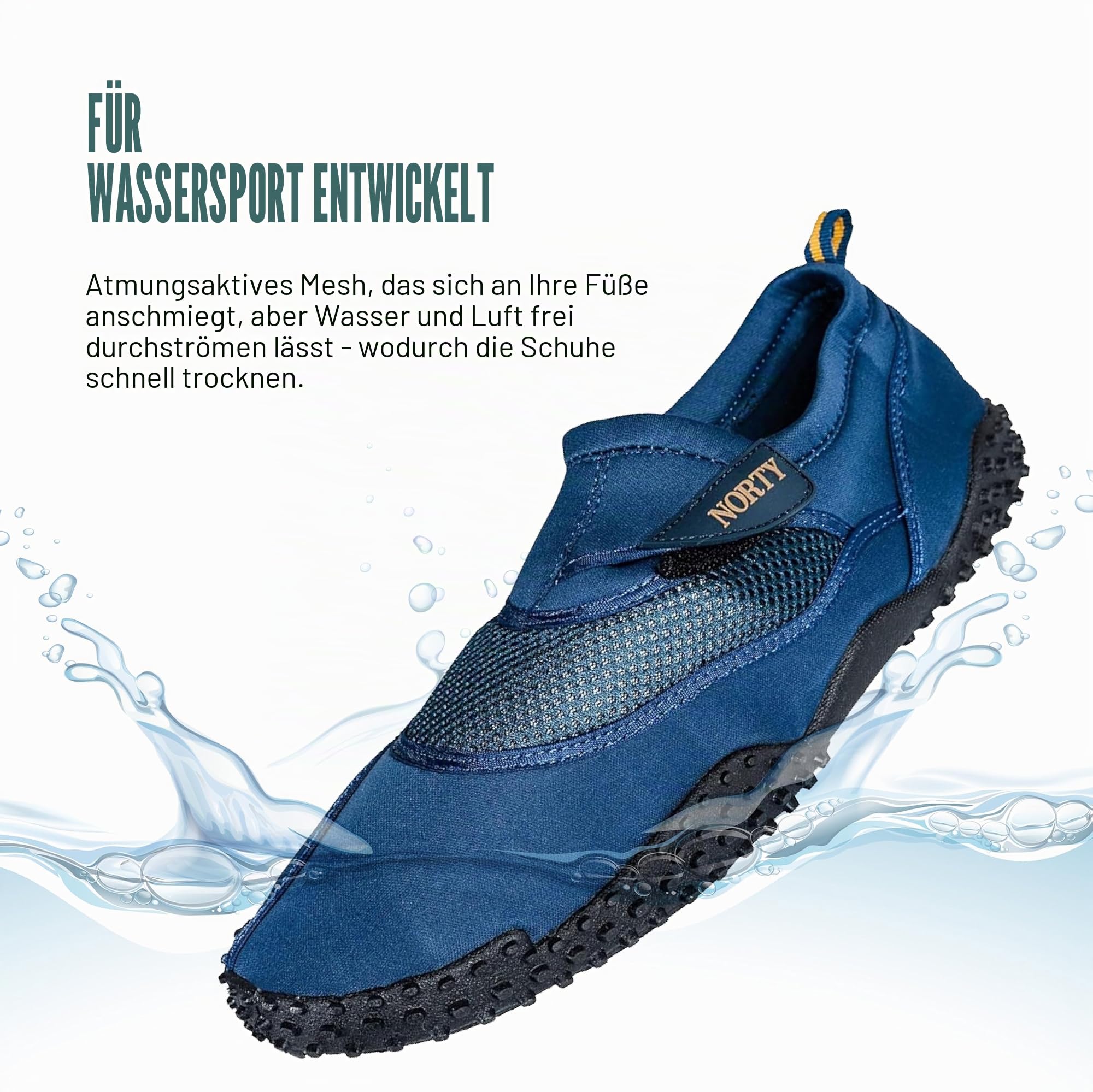 NORTY Wasserschuhe für Herren, schnelltrocknend, für Strand, Kajak und Pool, rutschfester Griff, Farben (Schwarz, Marineblau)
