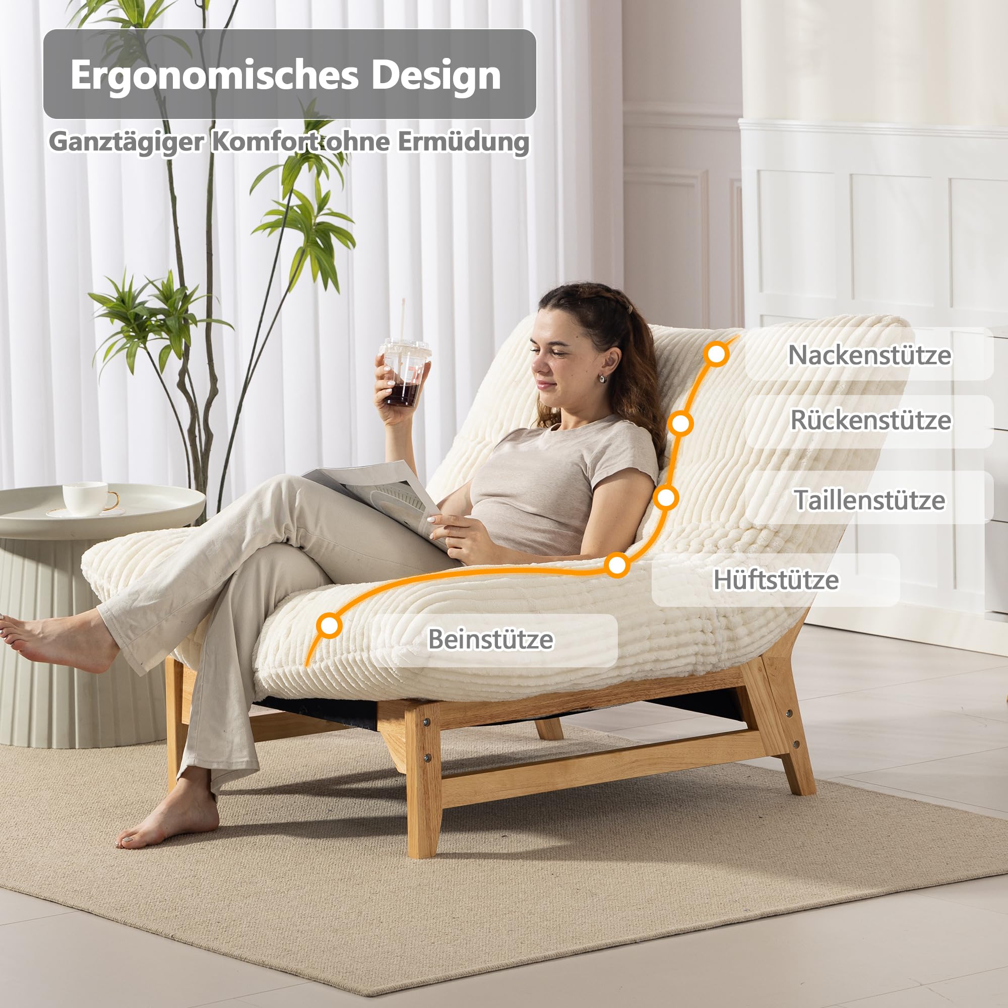 FUNECORP Großer Cord Sitzsack Sessel mit Holzrahmen | Bequemer Cloud Lounge Sessel für Erwachsene | Dekorativer Lesesessel für Wohnzimmer, Schlafzimmer, Lounge
