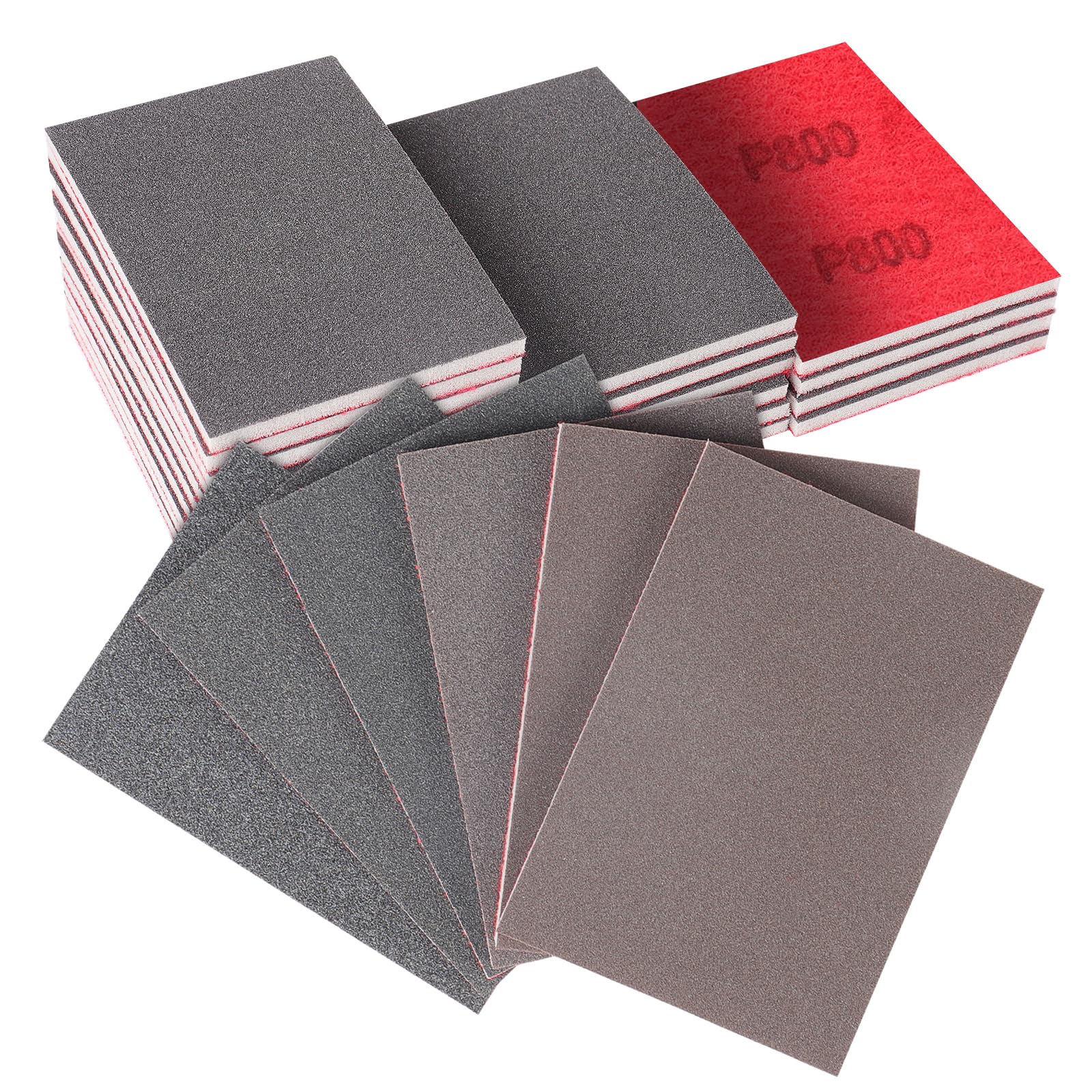 12-Pack 3x4 Inch Sanding Sponge Set (180-1000 Grit) - 6-Grit Hook & Loop Foam Pads for Full-Stage Sanding on Metal, Wood & Automotive