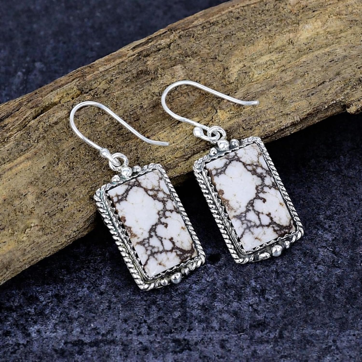 925 Sterling Silver Drop Dangle Earrings for Women, Rectangular Gemstone Earrings, Handmade Boho Statement Jewelry, Gift for Her