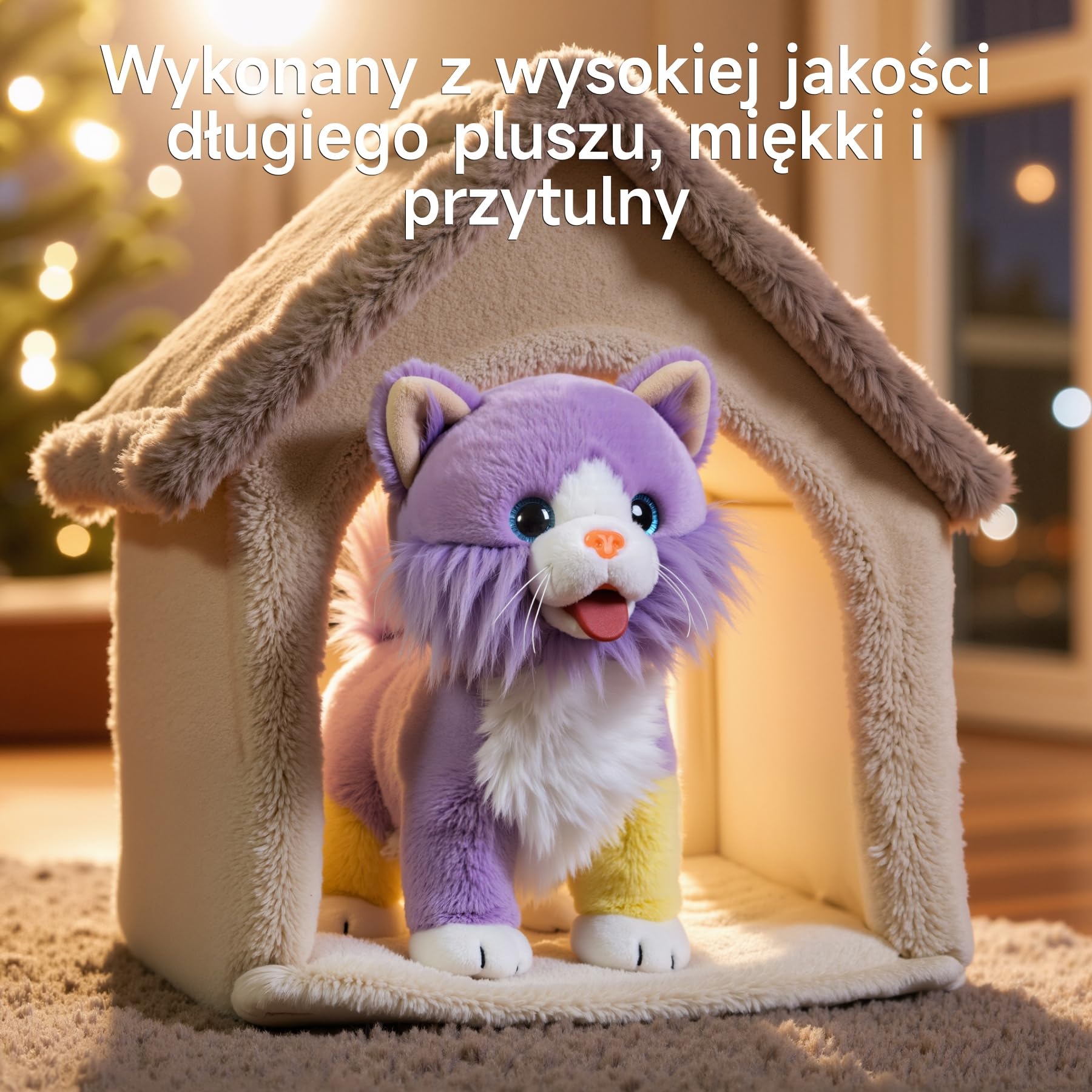 OR OR TU Zabawka Kot Chodzący i Miauczący dla Dzieci, Elektroniczny Pluszowy Kot z Pilotem, Miauczy, Macha Ogonem i Wysuwa Język, Interaktywne Elektroniczne Zwierzątko Robot Kot