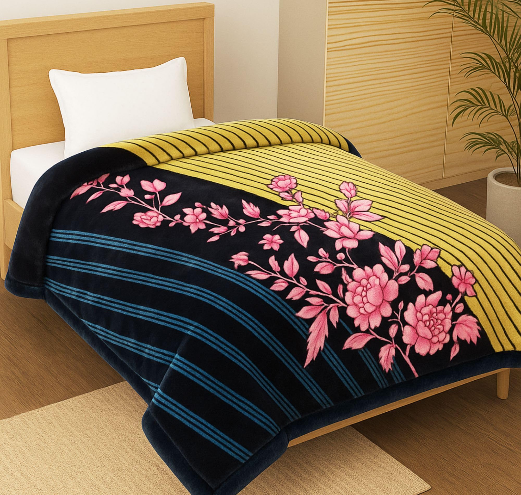 SANMARINO Supersoft Printed Mink Blanket | 650 GSM Ultra-Luxury Embossed Heavy Winter Blanket | Warm & Fluffy Cozy Single Bed Blanket for Extreme Cold Weather (Blue Pink, 140×220 cm, 2100 g)