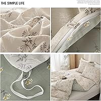 Vista 7 de AMWAN - Juego de funda de edredón boho de algodón con diseño floral, tamaño individual, para niñas, con estampado de jardín, beige y verde, funda