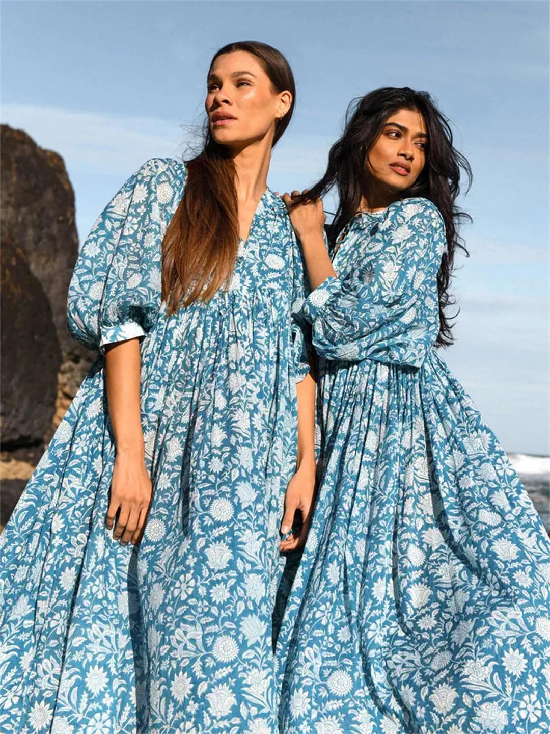 Hdhdeueh Vestido casual de gran tamaño para mujer, estampado de vacaciones, cuello en V, media manga, holgado, vestido midi bohemio