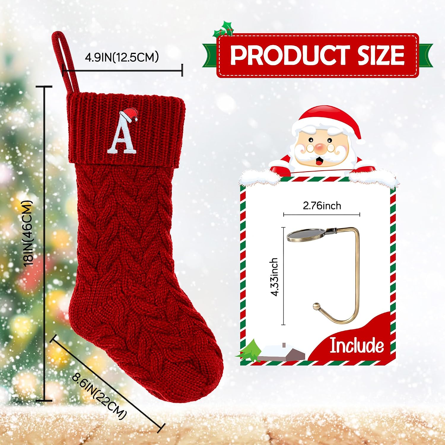 Initial Christmas Stockings,Monogram Letter Stocking Knit Family Stockings image 2
