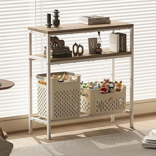 Miniatura 6 de Homeiju Mesa de entrada con almacenamiento, mesa consola de 3 niveles de 31.5 pulgadas de ancho, mesa de sofá industrial con estantes abiertos,