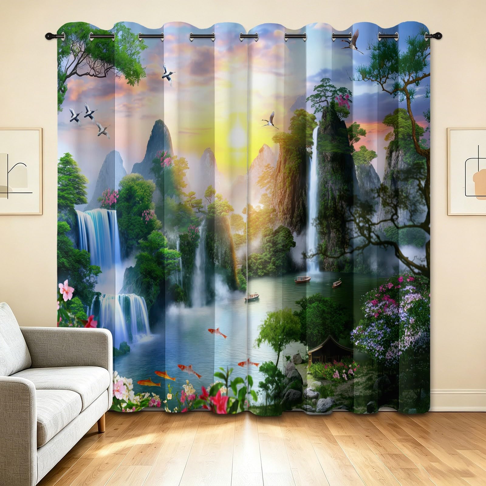 Orientalne zasłony zaciemniające w stylu vintage, 140 l x 200 cm, wodospad koi, dekoracja okienna salonu, sypialni, izolacja termiczna, 2 panele