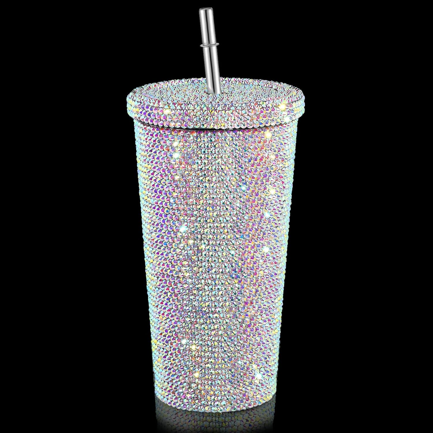 Mimorou Studded Bling Diamond Tumbler Glitter Water Bottle with Lid Stainless Steel Vacuum Thermal Straw Rhinestone Tumbler with 1 Pcs Cup Brush 6 Pcs Straw Brushes for Women(16.9 oz,AB Color) - Image 7