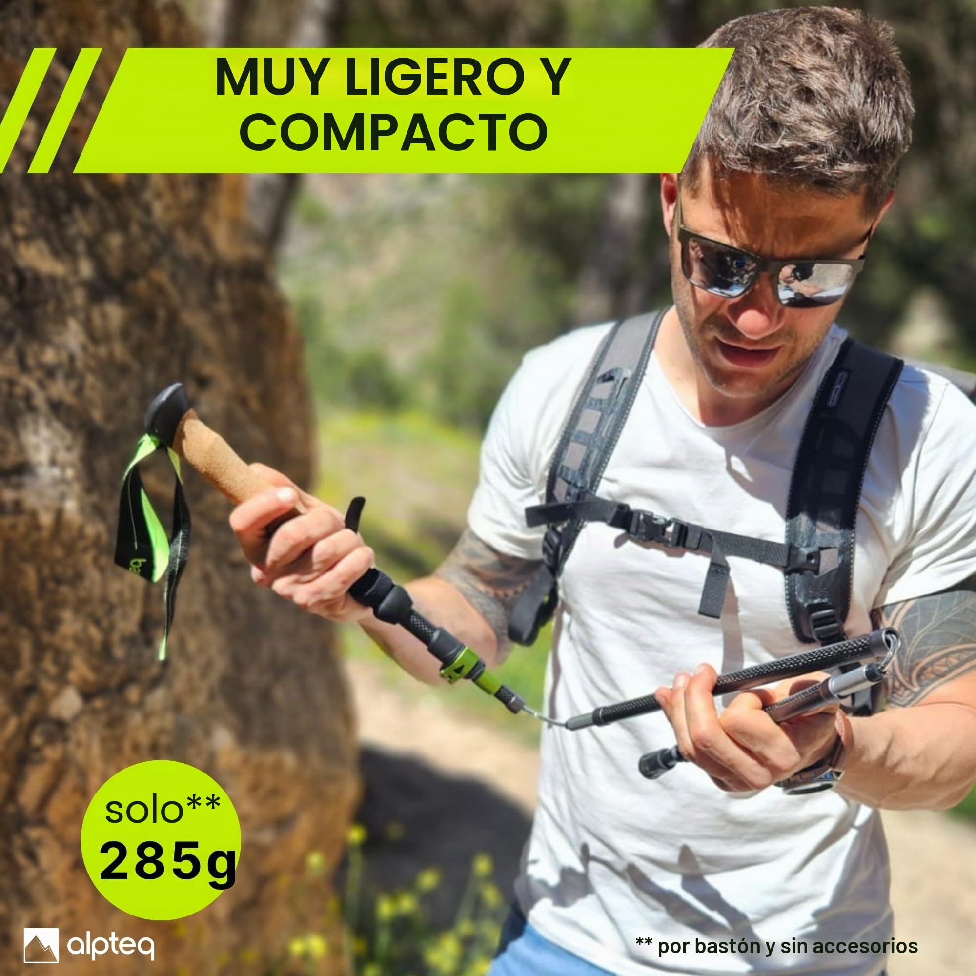 Bastones Plegables de Carbono con Ajuste telescópico y Mango de Corcho – Bastones de Trekking y Senderismo ultraligeros para montaña y Marcha nórdica – para Hombre y Mujer