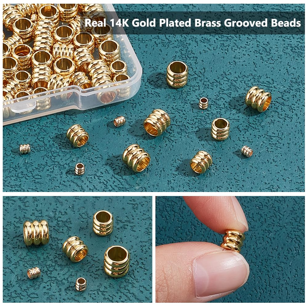 PH PandaHall 120pcs 14K Gold Plated Beads Column Spacer Beads 3 Sizes Grooved Tube Bead Metal Loose Spacer Bead for Jewellery and Lanyards Making Hole 1.6-4.5mm - Image 4