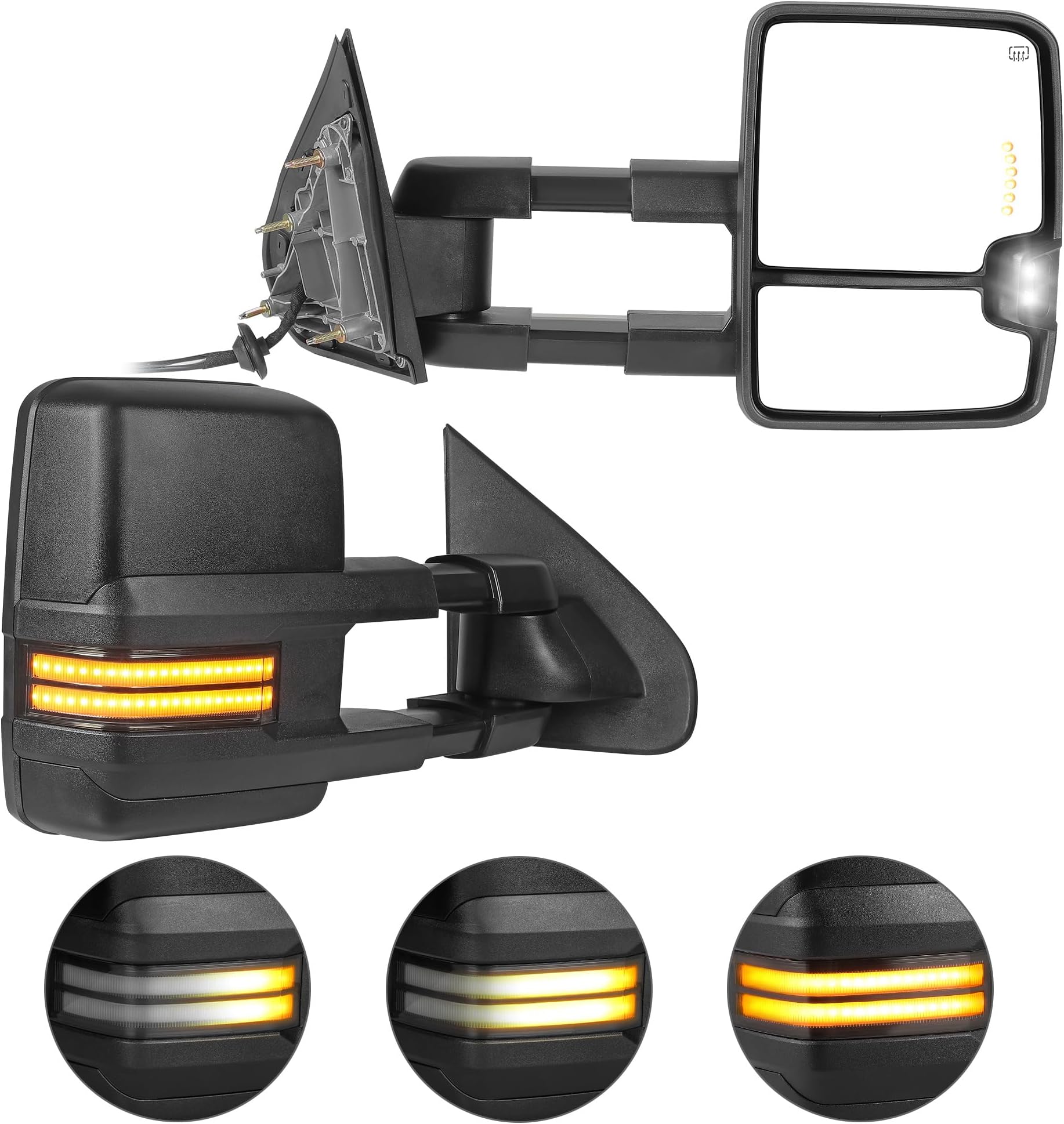 YITAMOTOR Towing Mirrors Compatible with 2015-2019 Silverado Sierra 2500 HD 3500 HD, 2014-2018 Silverado Sierra 1500, LED Turn Signal Light Power Heated Manually Folding Switchback (Chrome Inside)