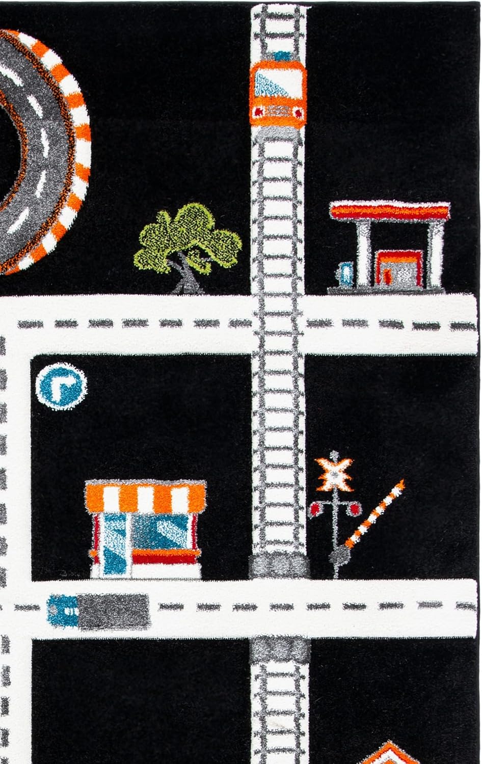 SAFAVIEH Carousel Kids Collection Area Rug - 5'3" x 7'6", Black & Ivory, Non-Shedding & Easy Care, Ideal for High Traffic Areas for Boys & Girls in Playroom, Nursery, Bedroom (CRK192Z)