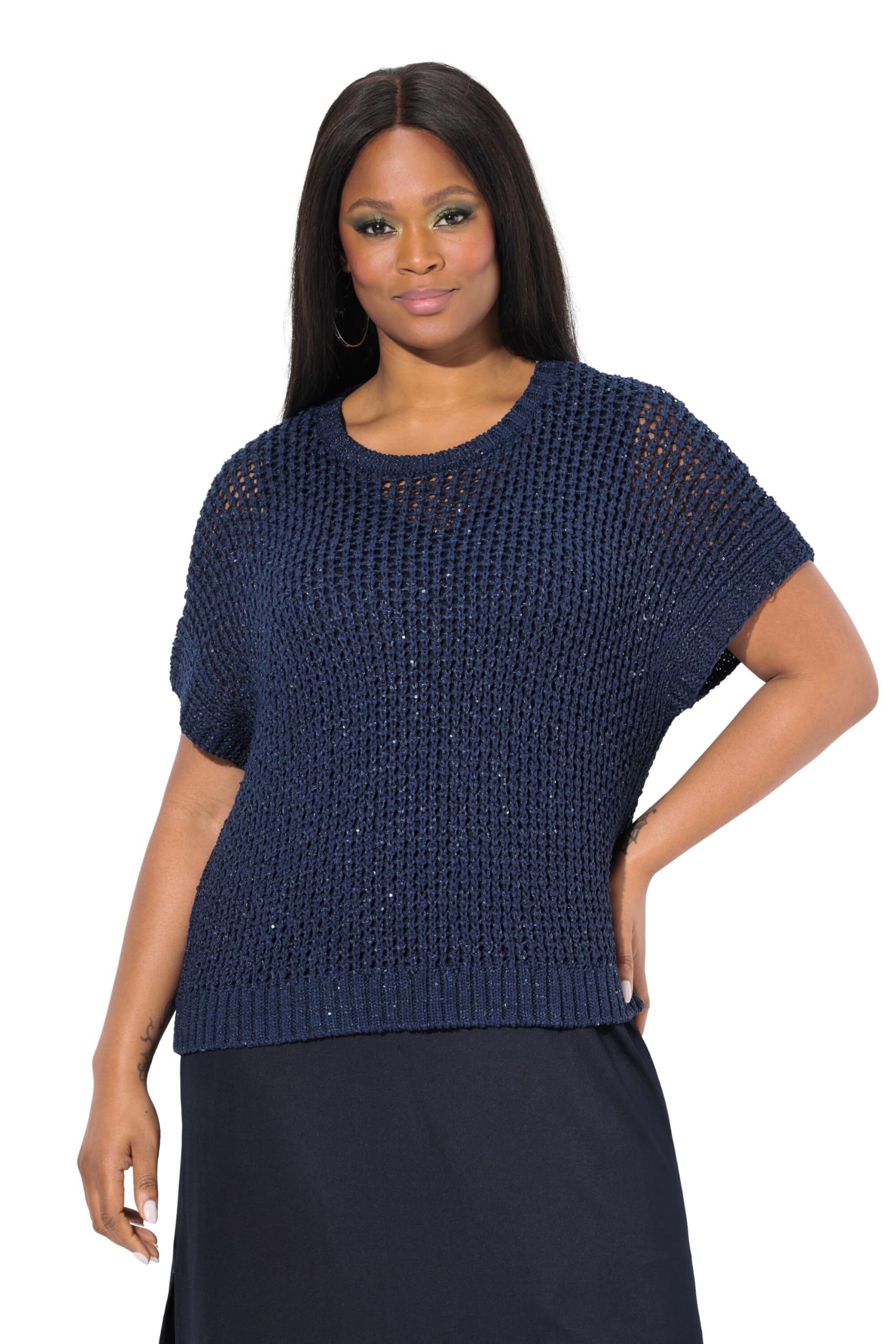 Ulla Popken Damen große Größen Übergrößen Plus Size Pullover, Pailletten, Rundhals, ärmellos 838148