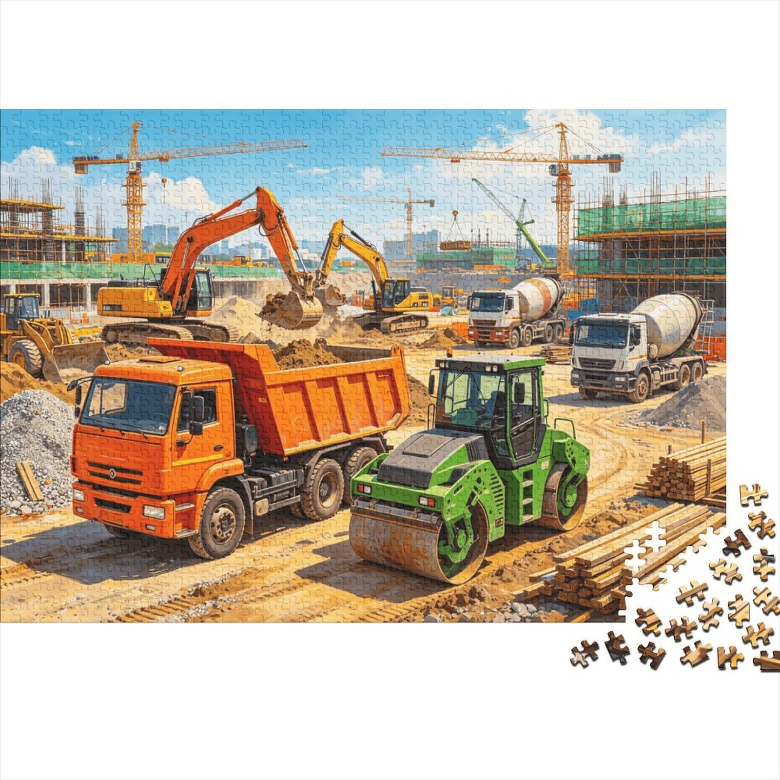 Construction Site Jigsaw Puzzles 1000 Pieces Recycled Material Heavy Machinery Adult Jigsaws Developing Boy & Girl‘s Intelligence Parent Child Game Activity 38x26cm/1000pcs