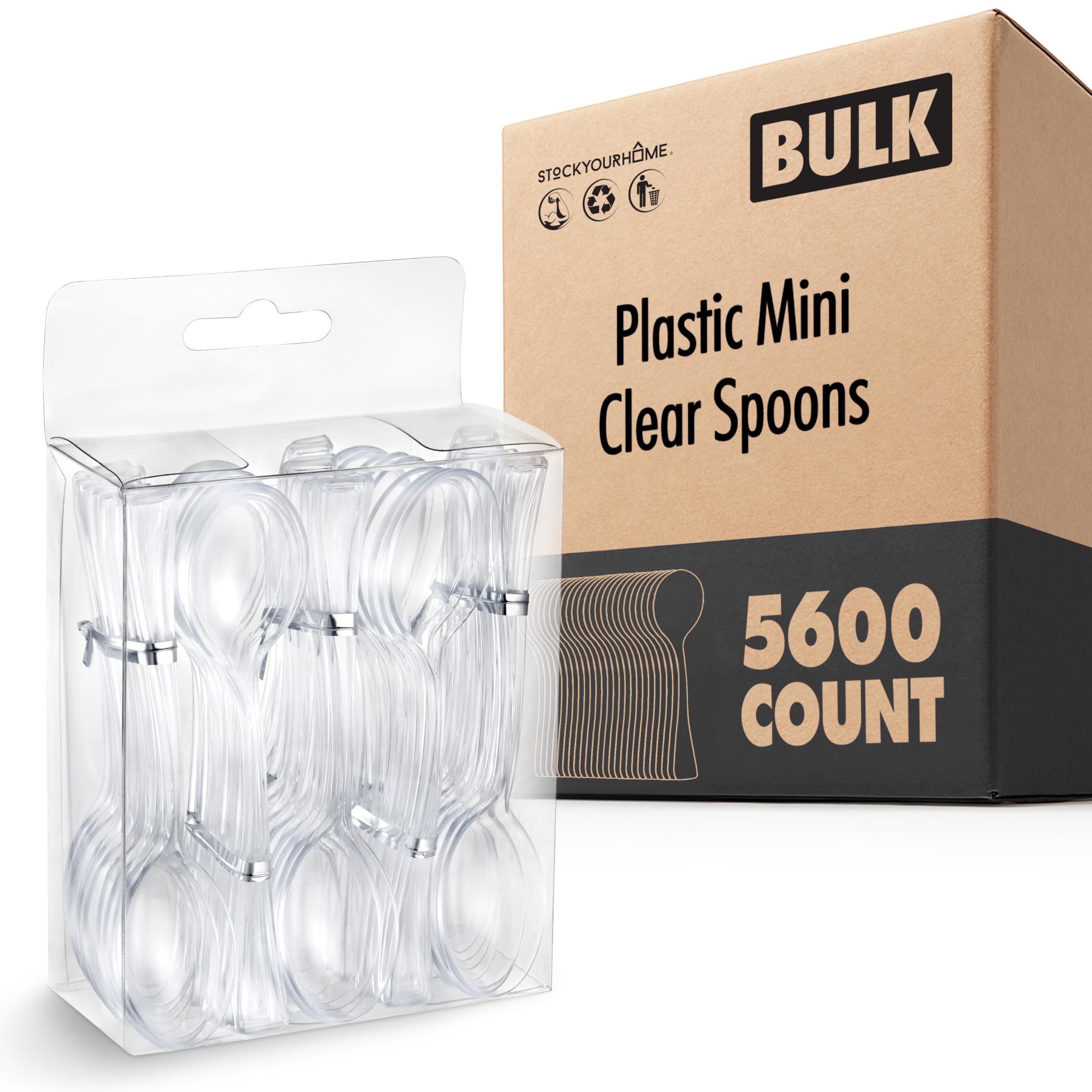 Clear Mini Spoons 4 Inch (5600 Count) Disposable Appetizer and Dessert Spoons for Weddings by Stock Your Home – 5600 Count, Plastic, Clear, Model SYH-2963-QV-224CT