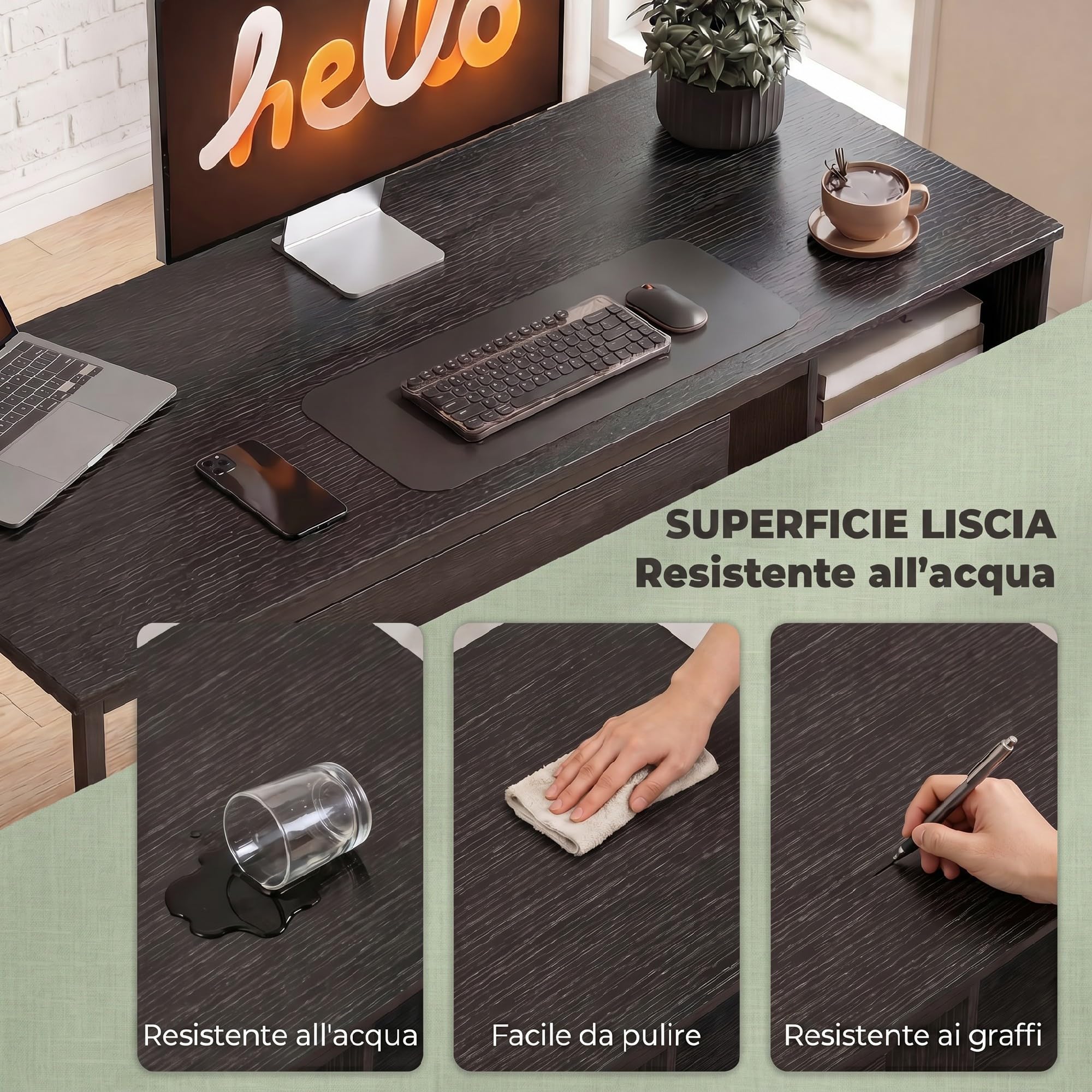 HOMCOM Scrivania Ufficio Salvaspazio con 2 Cassetti 120x52.3 cm Nero | per Documenti Formato A4 Lettera Legale, Vano Aperto, Vassoio per Tastiera, Tavolo Computer per Studio Casa Ufficio