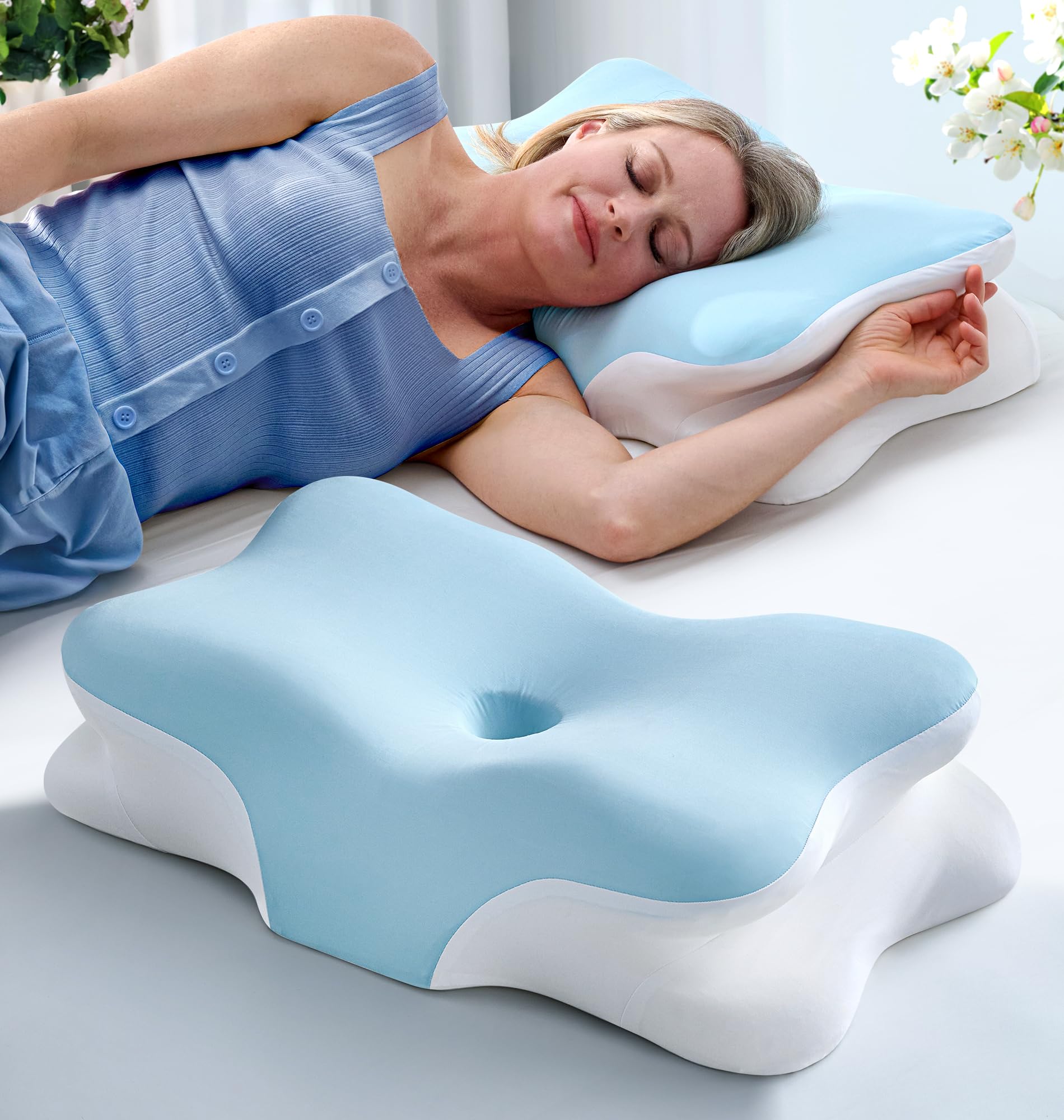 5X Pain Relief Cervical Neck Pillow for Neck Support Orthopedic Cooling Side Sleeper Pillow for Sleeping Odorless Contour
