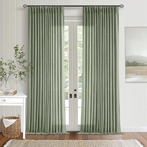 Miniatura 133 de Cortinas plisadas de lino neutro de 84 pulgadas de largo, juego de 2 paneles para sala de estar, comedor, con trabilla trasera de pliegues pinzados,