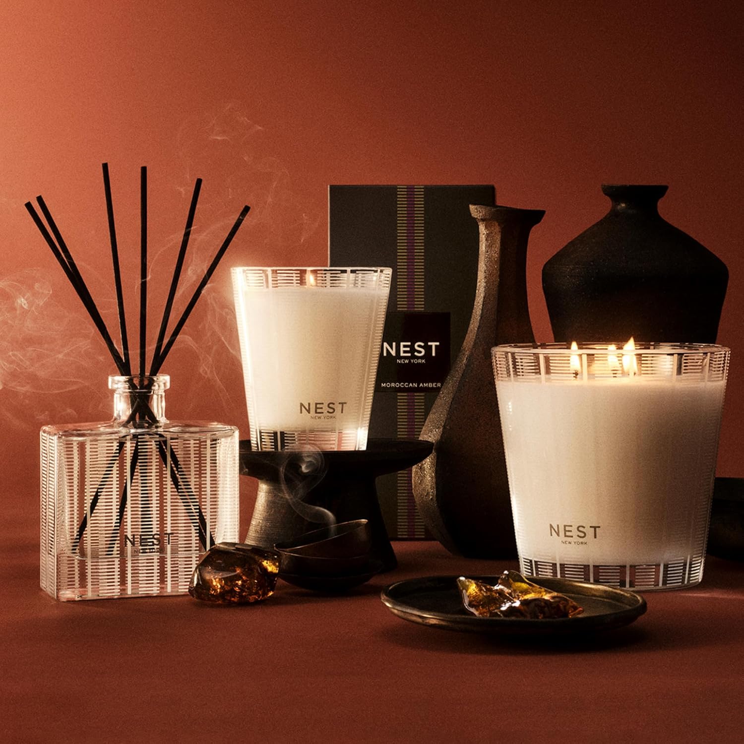 NEST New York Reed Diffuser, Moroccan Amber - 5.9 fl oz - Fragrance for Up to 90 Days - Reusable, Refillable Glass Holder - Includes 8 All-Natural Reed Sticks - Flame Free - Image 6