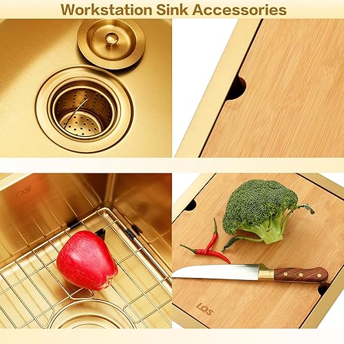 Miniatura 5 de LQS Fregadero pequeño de barra dorada para montaje inferior, fregadero de barra húmeda de PVD dorado y fregadero de cocina RV de 15 x 17 pulgadas,