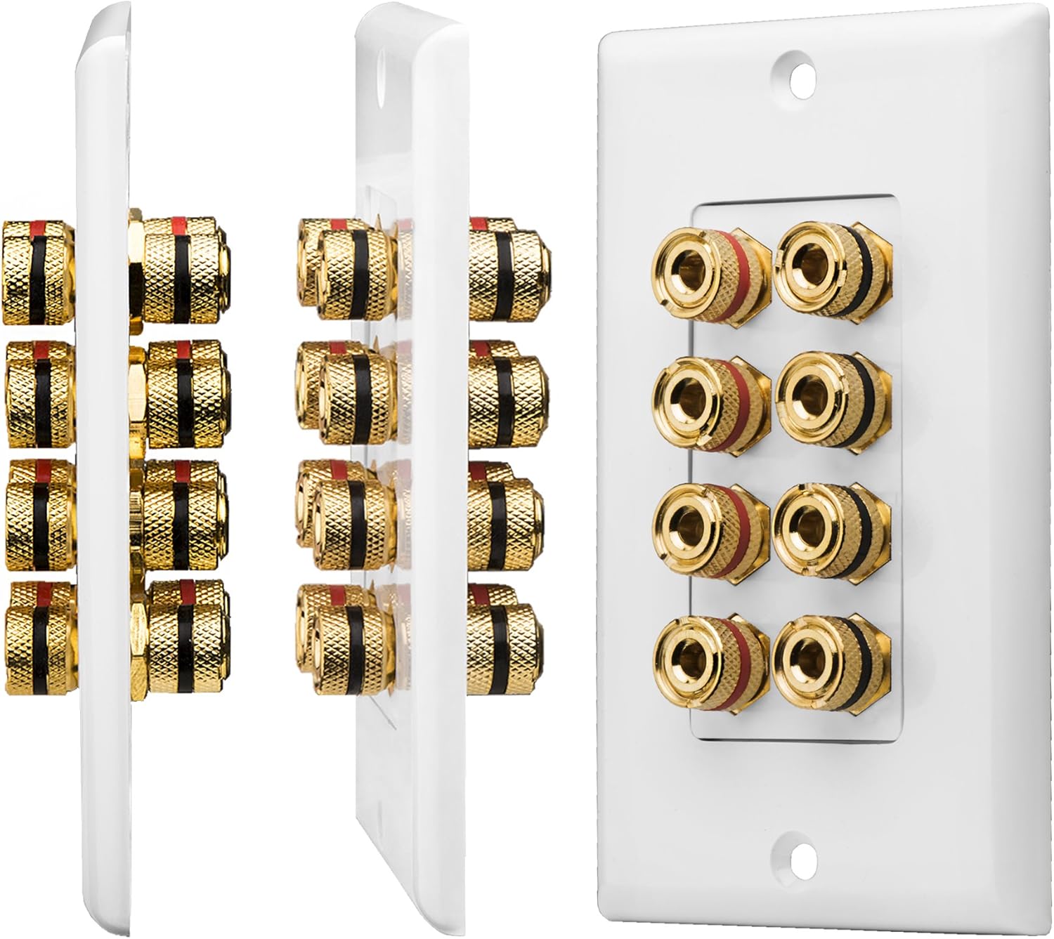 Plahvatas view of OSD Audio WP8 wall plate showing front and back components