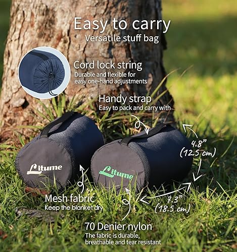 Miniatura 6 de Litume Manta de Viaje para Campamento Ligera y Transpirable, 67 x 48 pulgadas Manta de Vuelo de Avión Suave para Viajeros, Sábana Plegable con Bolsa