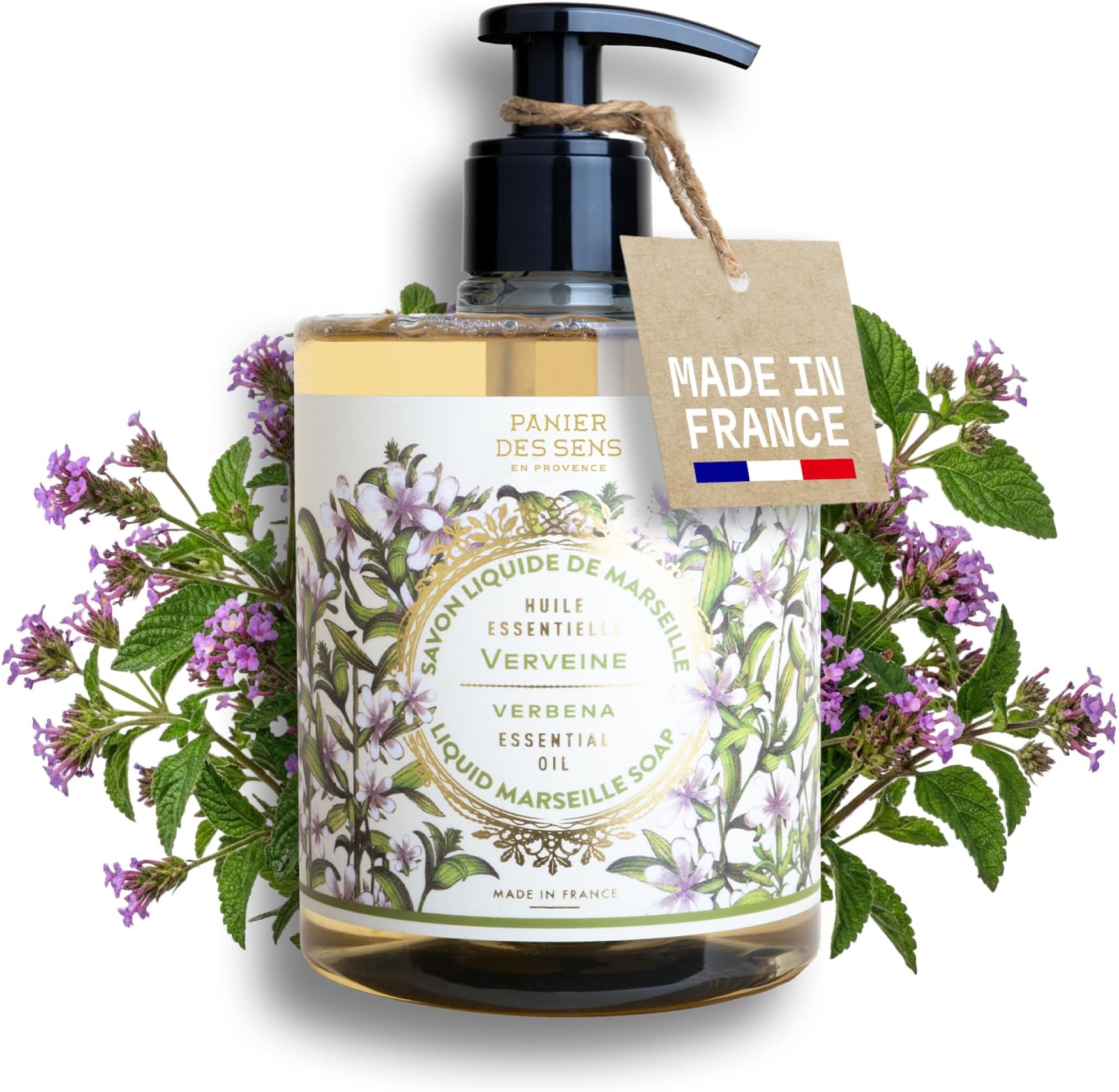 Panier des Sens Verbena Liquid Hand Soap – French Savon de Marseille, Natural Hand Wash (97% Ingredients), Gentle & Moisturizing, 16.9 fl oz