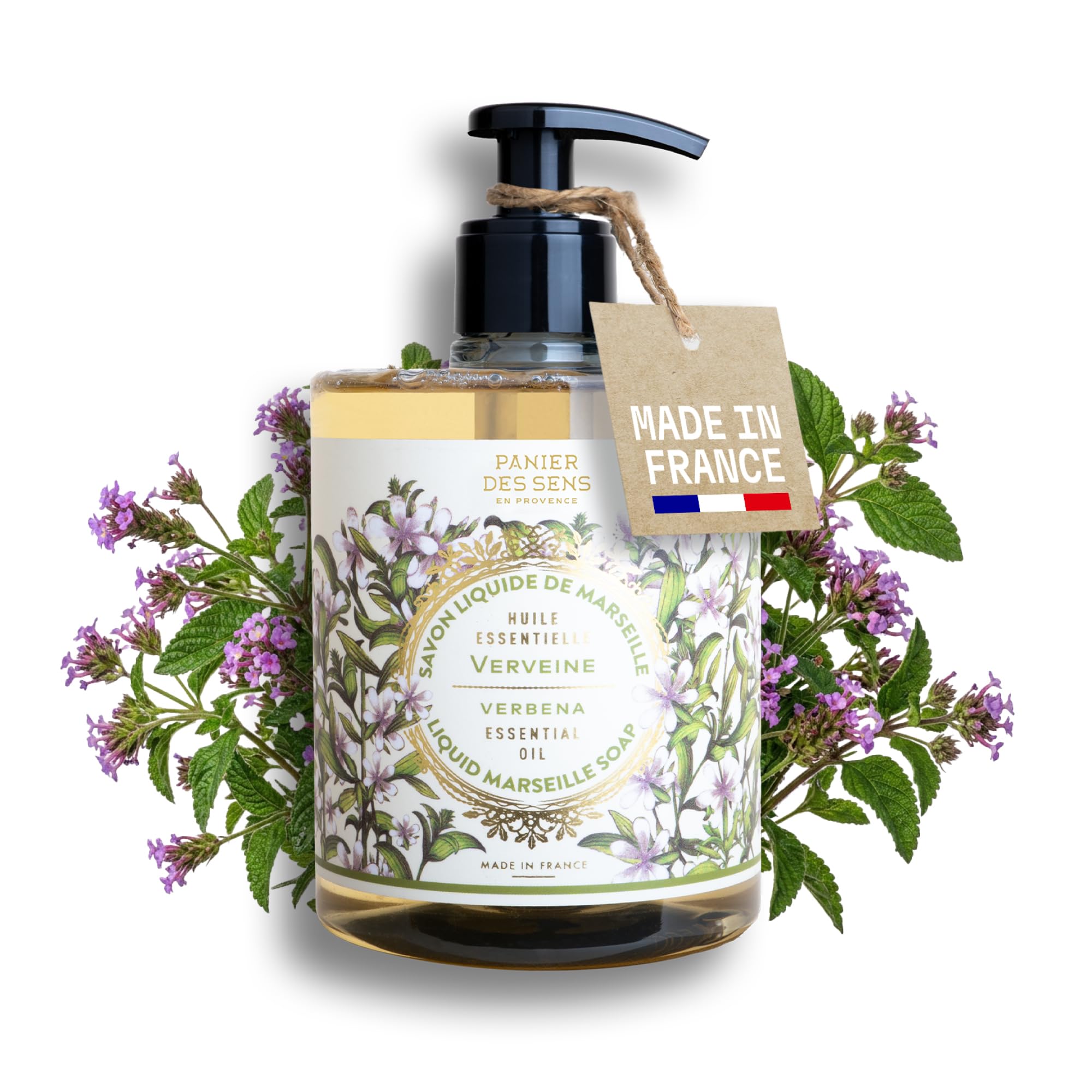 Panier des Sens - Jabon de manos liquido Verbena 500ml - Jabon de Marsella Hidratante - Jabones perfumados - Pieles Secas - Jabón francés | Jabón de Marsella líquido 97% natural, limpia suavemente y deja un aroma fresco, limón y tonificante