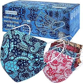 MAIKEN Safety Mask 3 Layer Protection Disposable Face Mask Melt-Blown for Adults 50 pcs (Lace)
