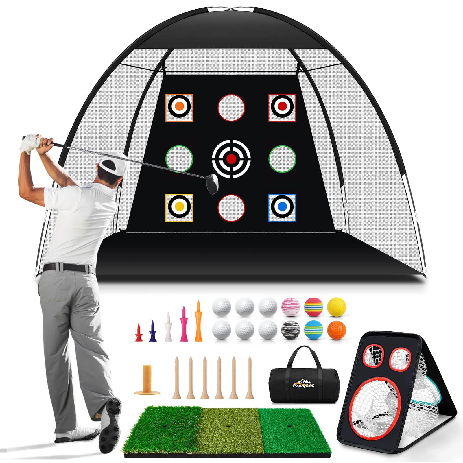 Golf Net, 10x7ft Golf Nets for Backyard Driving Real Golf Balls, Golf Practice Hitting Training Aids Net for Indoor & Outdoor, Golf Chipping Net with XL Tri-Turf Golf Mat/Balls/Tee/Bag