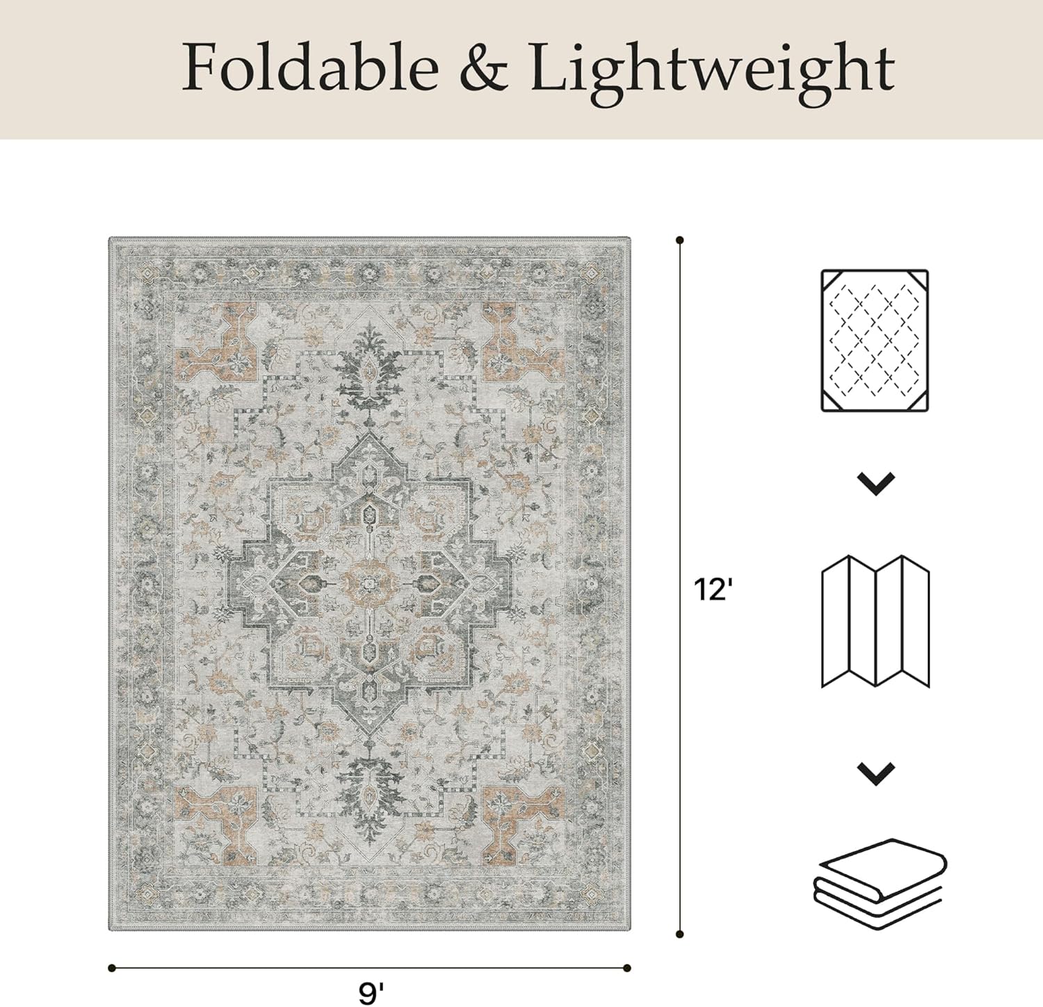 genimo outdoor & indoor area rug 9'x12', waterproof, non-shedding, easy cleaning, boho mat for patio, living room, balcony, dining room, rv, deck, bedroom, camping, outside carpet,light grey brown light grey brown 9' x 12' (rectangular)