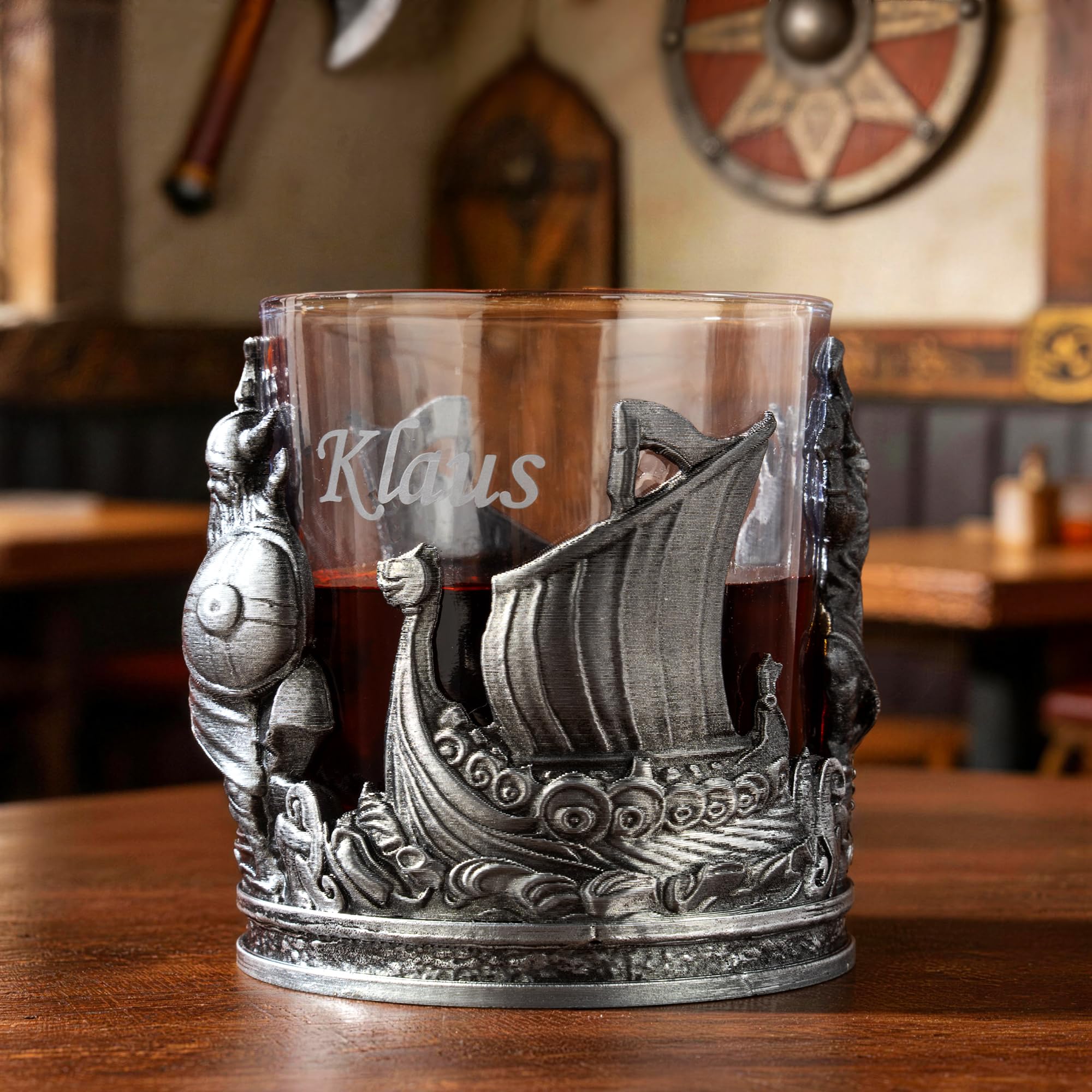 Whiskyglas, personalisierbar, Wikinger-Motiv, graviert, 284 ml, Whiskey-Steine, Vatertagsgeschenke für Ihn, Männer, Freunde, Kollegen, Whisky-Enthusiasten, geeignet für den Einsatz in Bar, Party