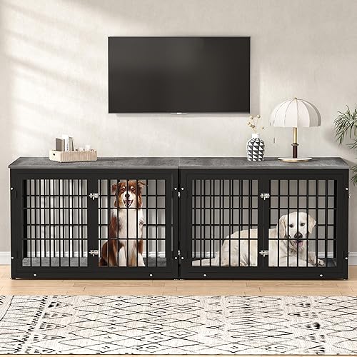 Miniatura 76 de Mueble de jaula de perro resistente de 42 pulgadas para perros grandes y medianos, mesa auxiliar decorativa para casa de mascotas, muebles de madera