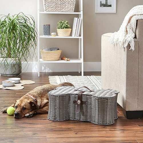 Miniatura 5 de Bone Dry Pet Storage Collection - Cesta de juguetes, tamaño mediano, 21 x 13 x 8 pulgadas, mimbre de plástico gris