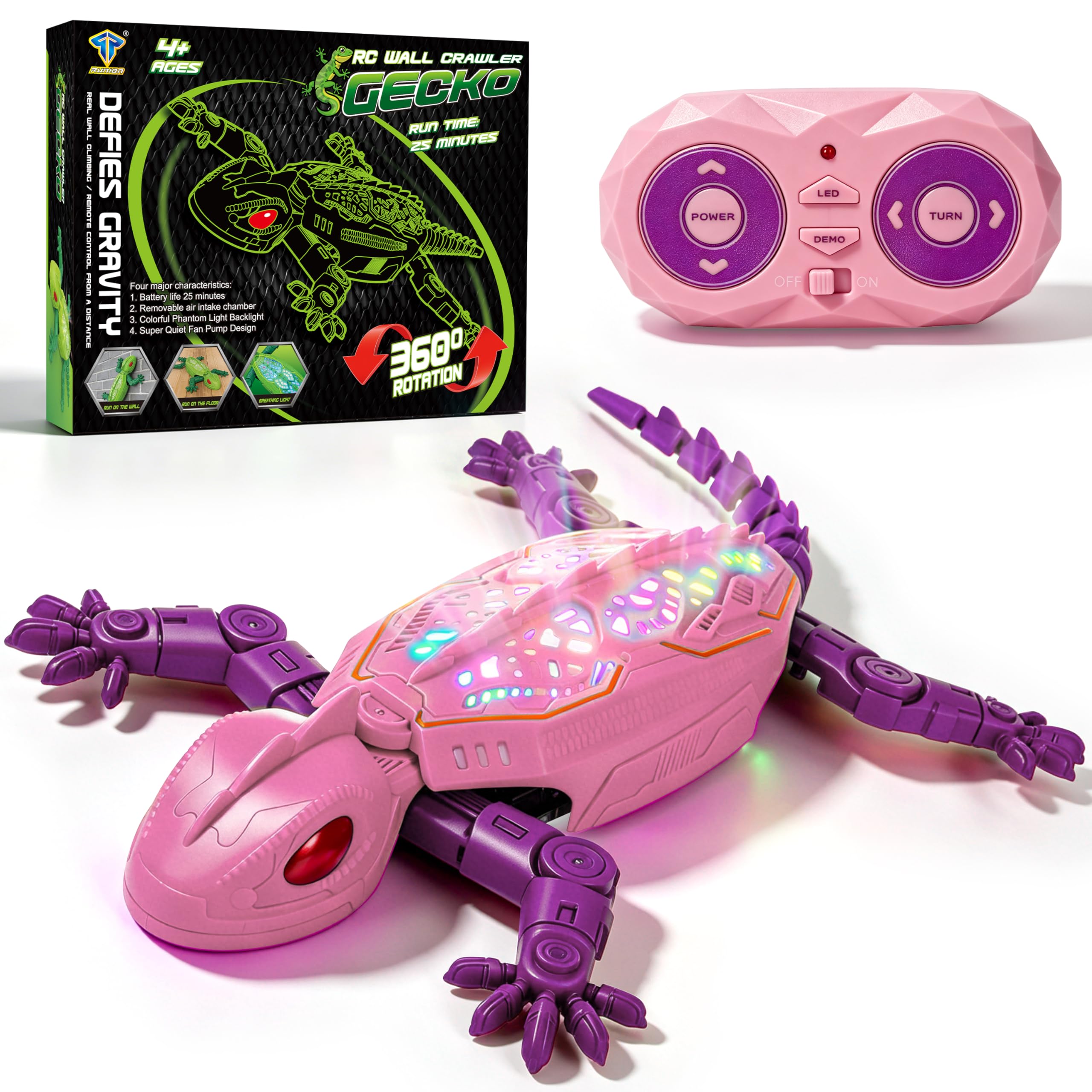 FORMIZON Lagartija Teledirigida con 9 Iluminación, Lagarto teledirigido Pared, Geko Teledirigido Juguete Movimientos Realistas, Regalo Interactivo de Robot para Niños y Niñas a Partir de 3 A (Rosa)