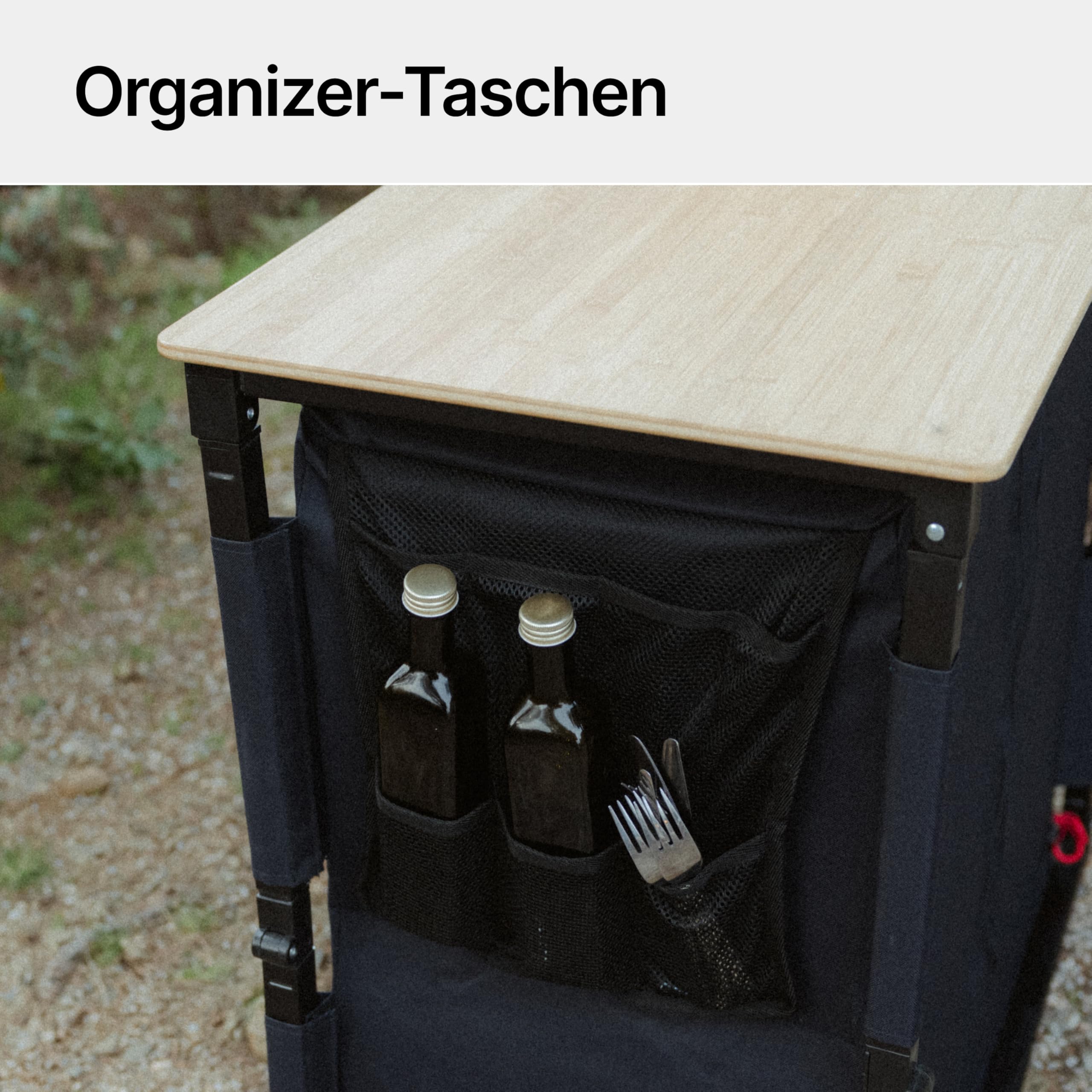 qeedo Quick Sammy Campingküchensystem, Campingschrank mit Bambusplatte, Schnellaufbau, Stauraum und Erweiterung