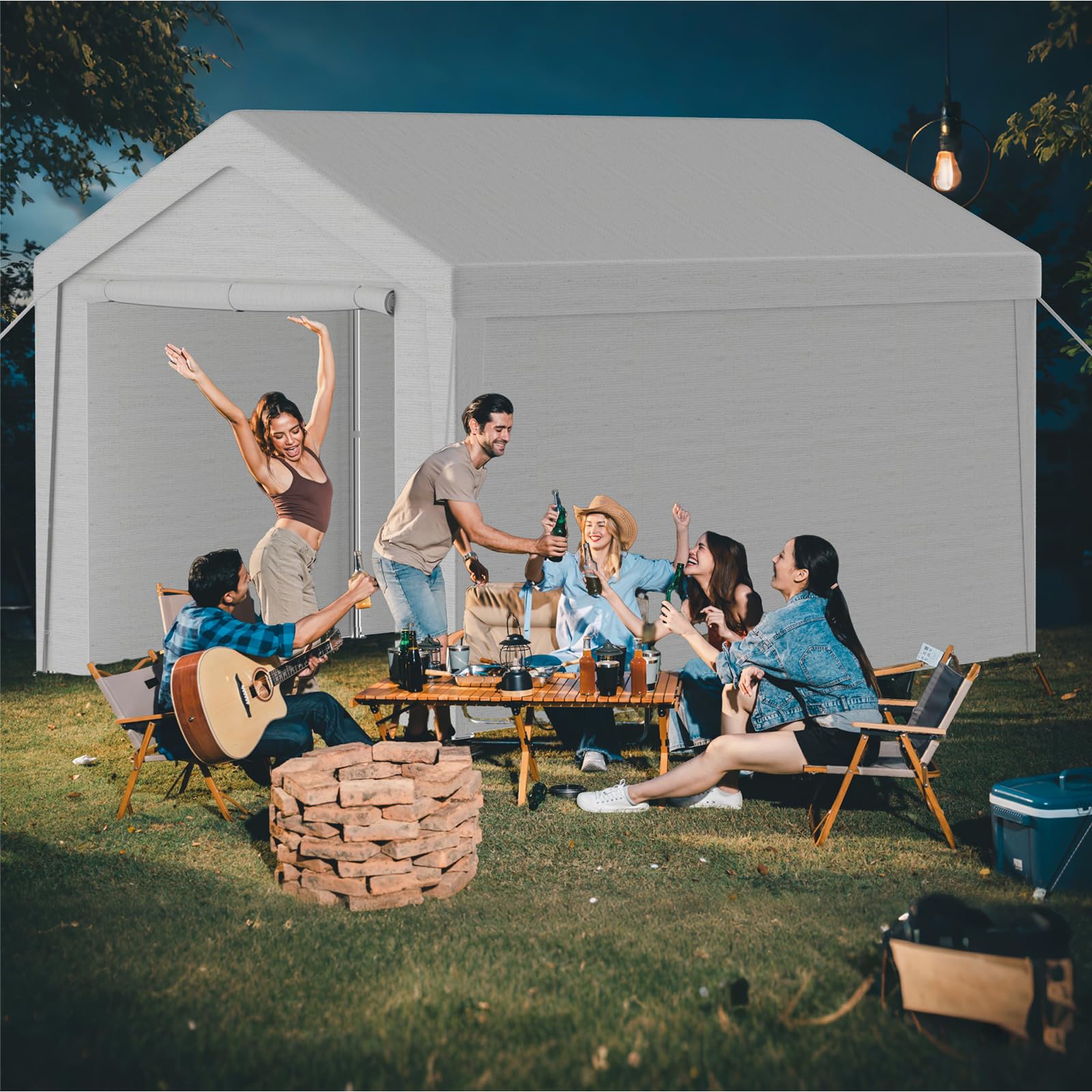Gazebo per tenda 3x4m telone PE resistenti UV pareti laterali rimovibili telaio metallico tetto rinforzato