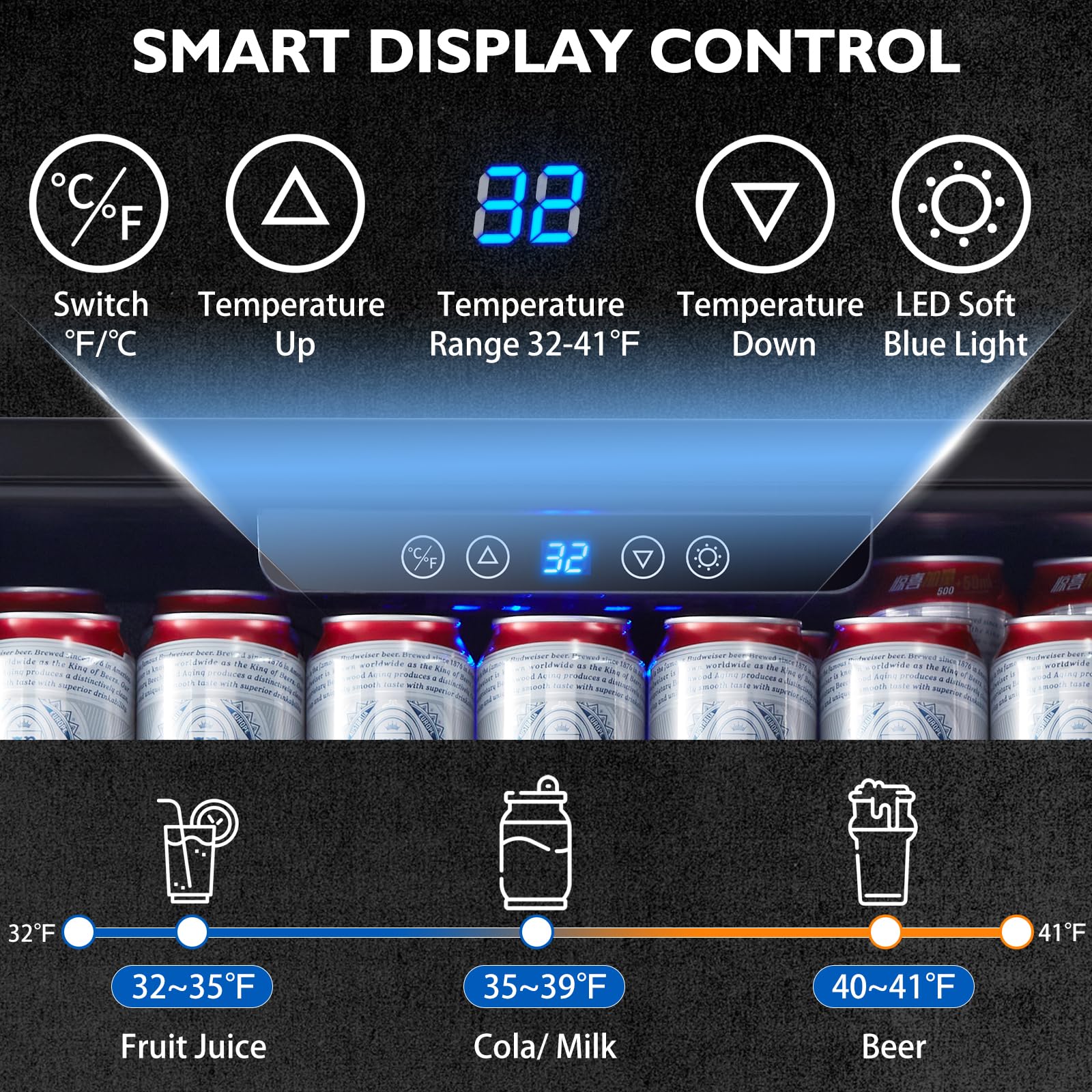 Kalamera Beverage Refrigerator 24 Inch, Under Counter 150 Cans Mini Drinks Fridge With Stainless Steel Door, Beverage Cooler Built-In And Freestanding, 32-40℉ Temperature Range on Fridge.com - View 3